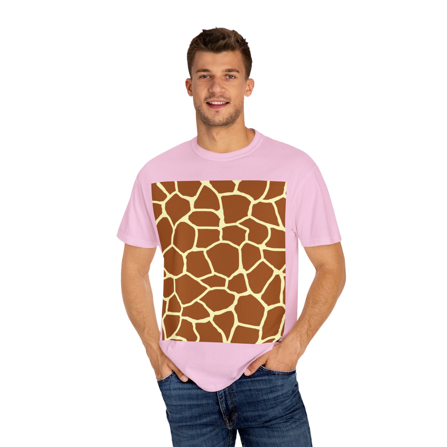 Unisex Giraffe Print Garment-Dyed T-Shirt - Animal Lover Tee