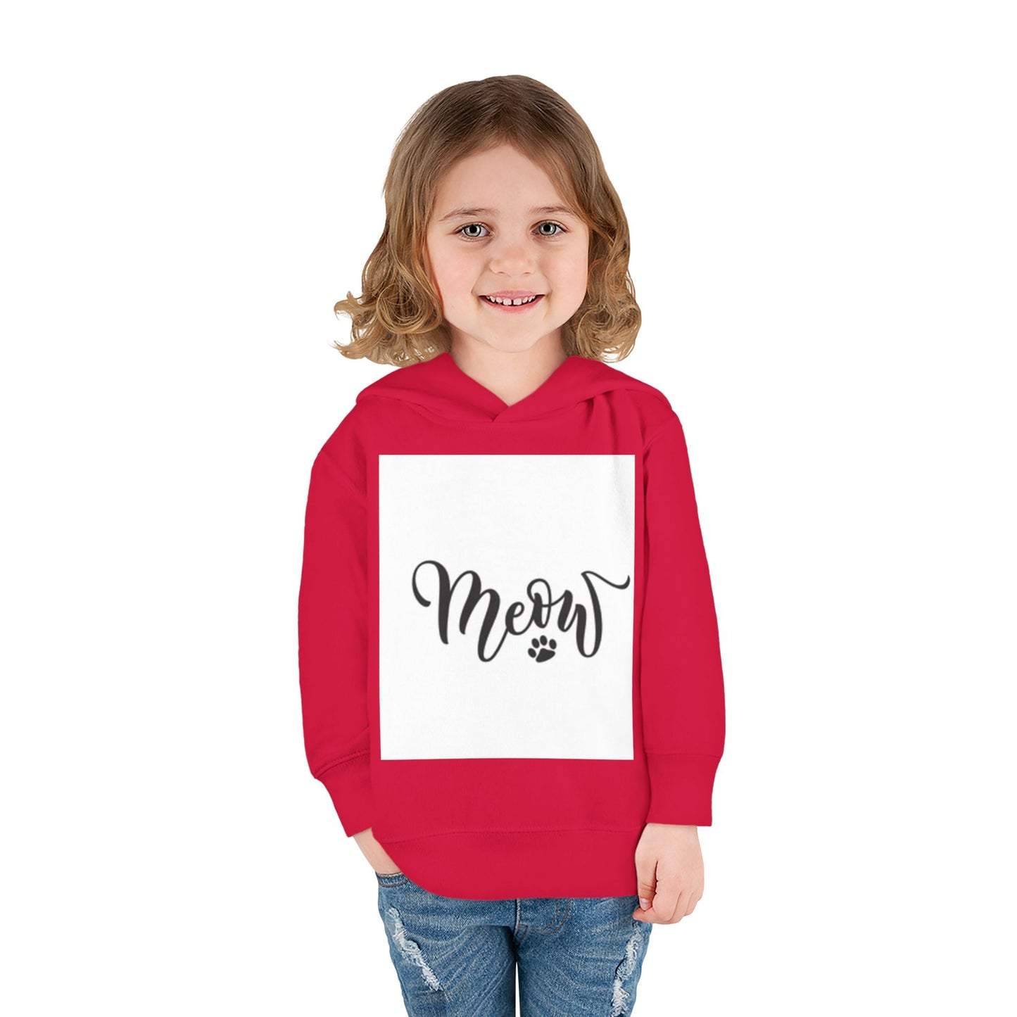Cute Toddler Pullover Fleece Hoodie - 'Meow' Cat Design