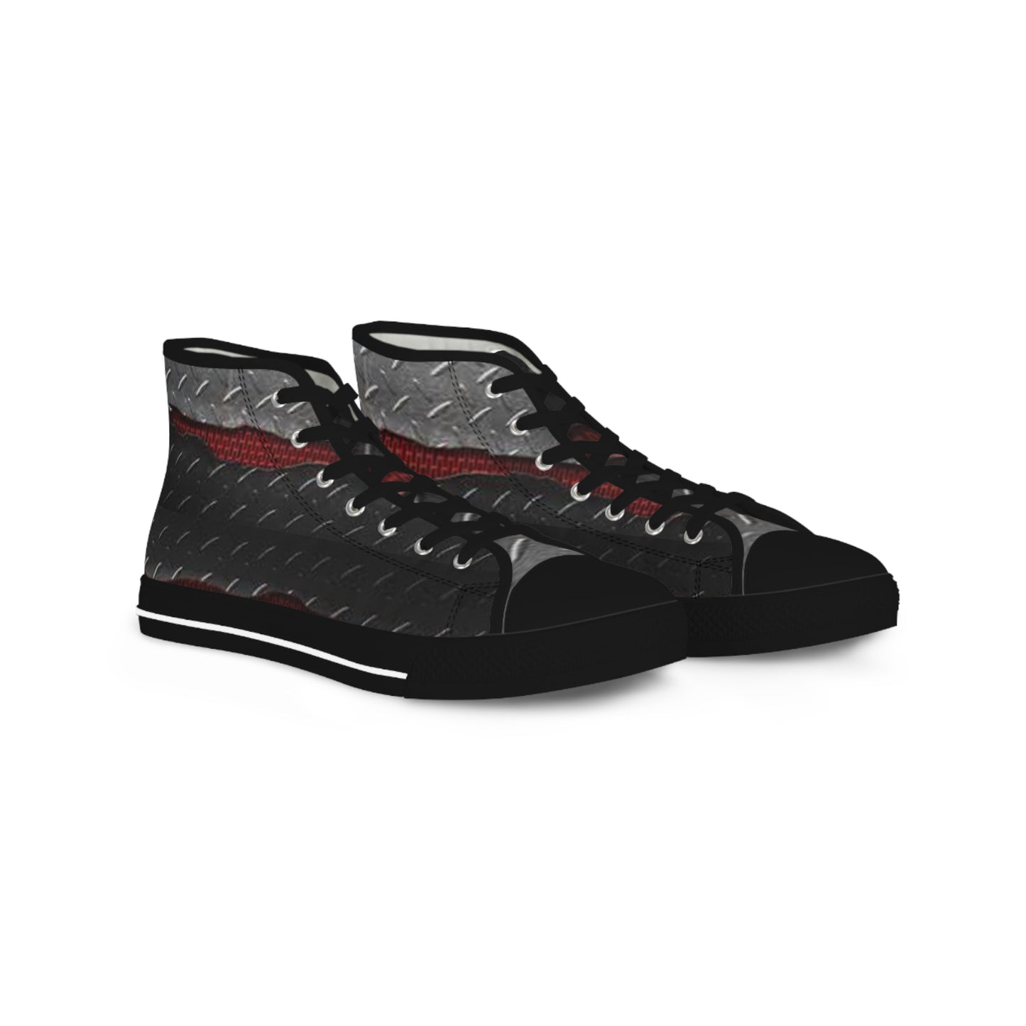 Men's High Top Sneakers - Metallic Diamond Plate Design