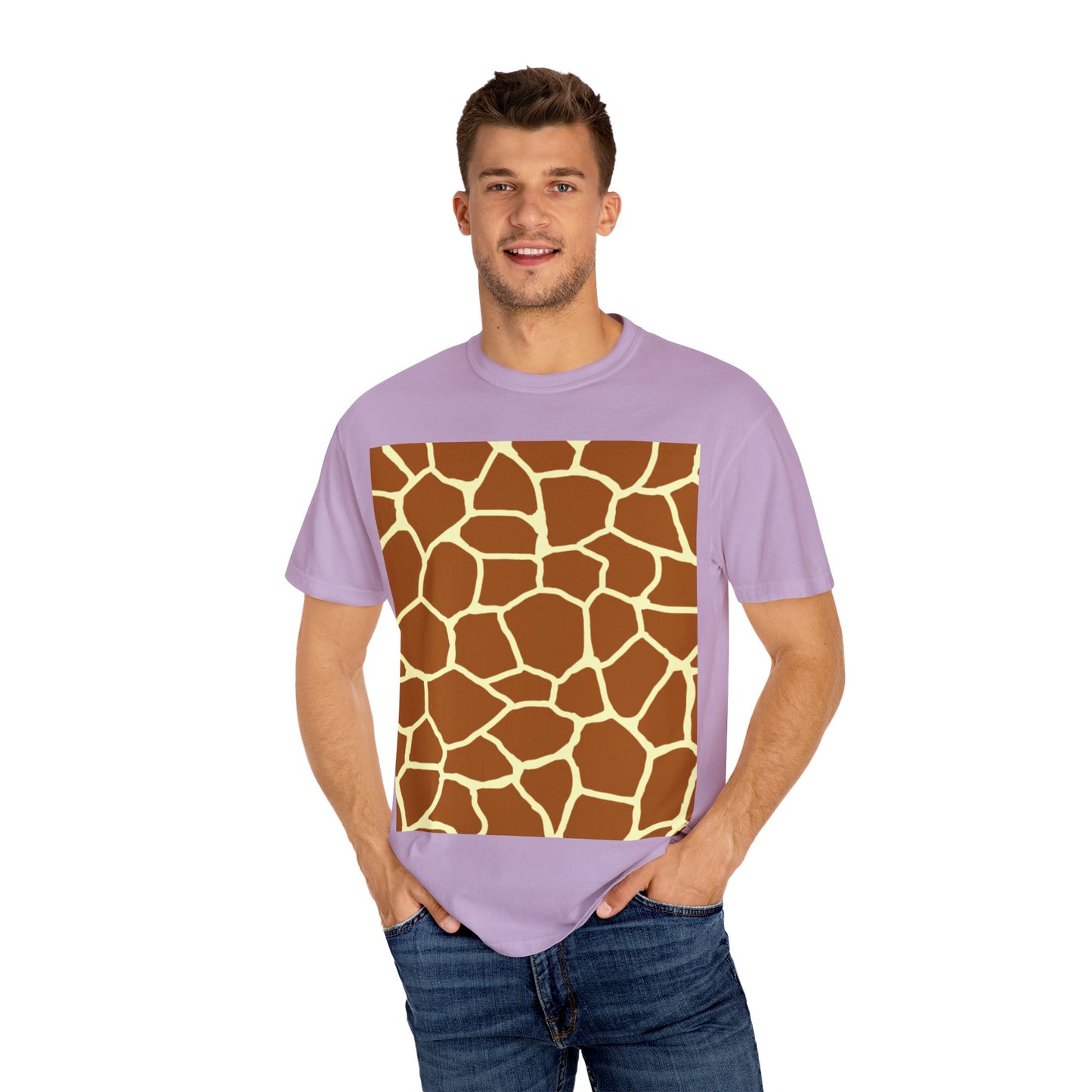 Unisex Giraffe Print Garment-Dyed T-Shirt - Animal Lover Tee