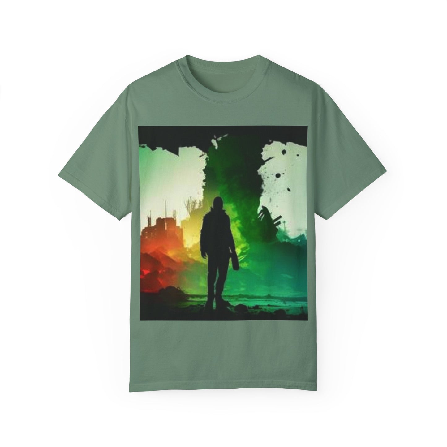 Vintage-Inspired Unisex Garment-Dyed T-Shirt with Artistic Print