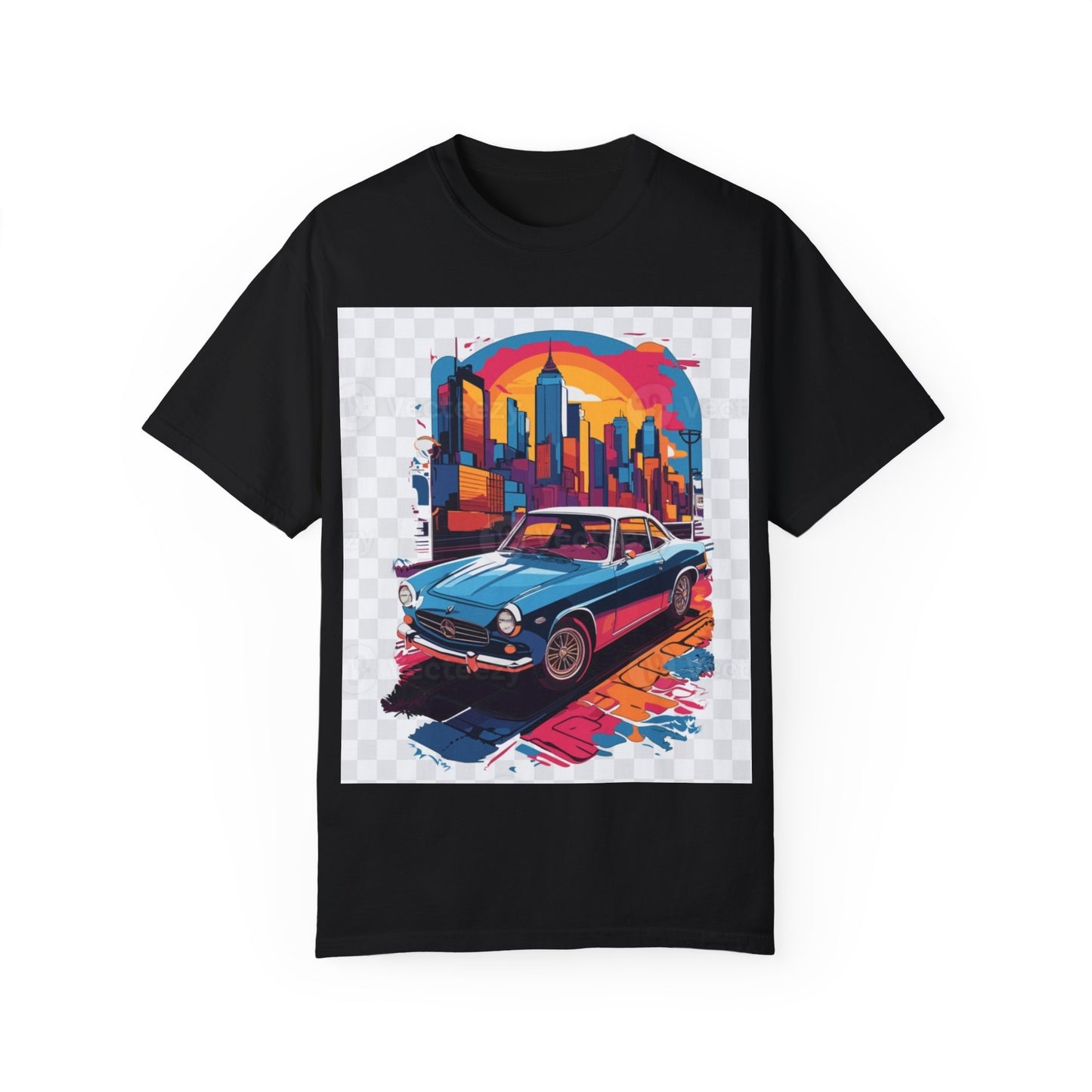 Retro Car Graphic Unisex T-Shirt - Colorful Cityscape Design