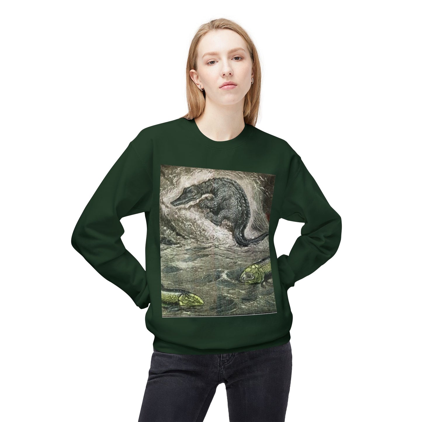 Vintage Dinosaur Art Fleece Crewneck Sweatshirt