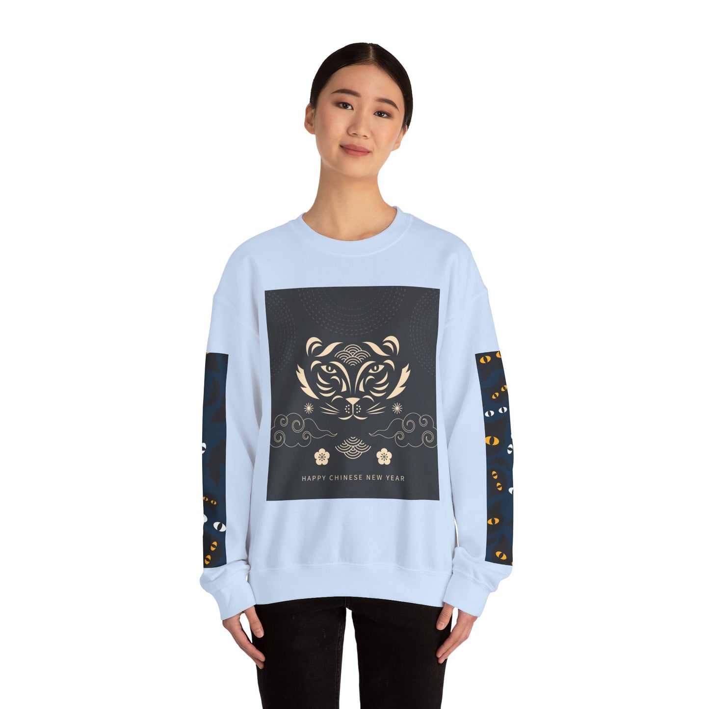 Halloween-Themed Unisex Crewneck Sweatshirt with Spooky Eyes and Bird Design