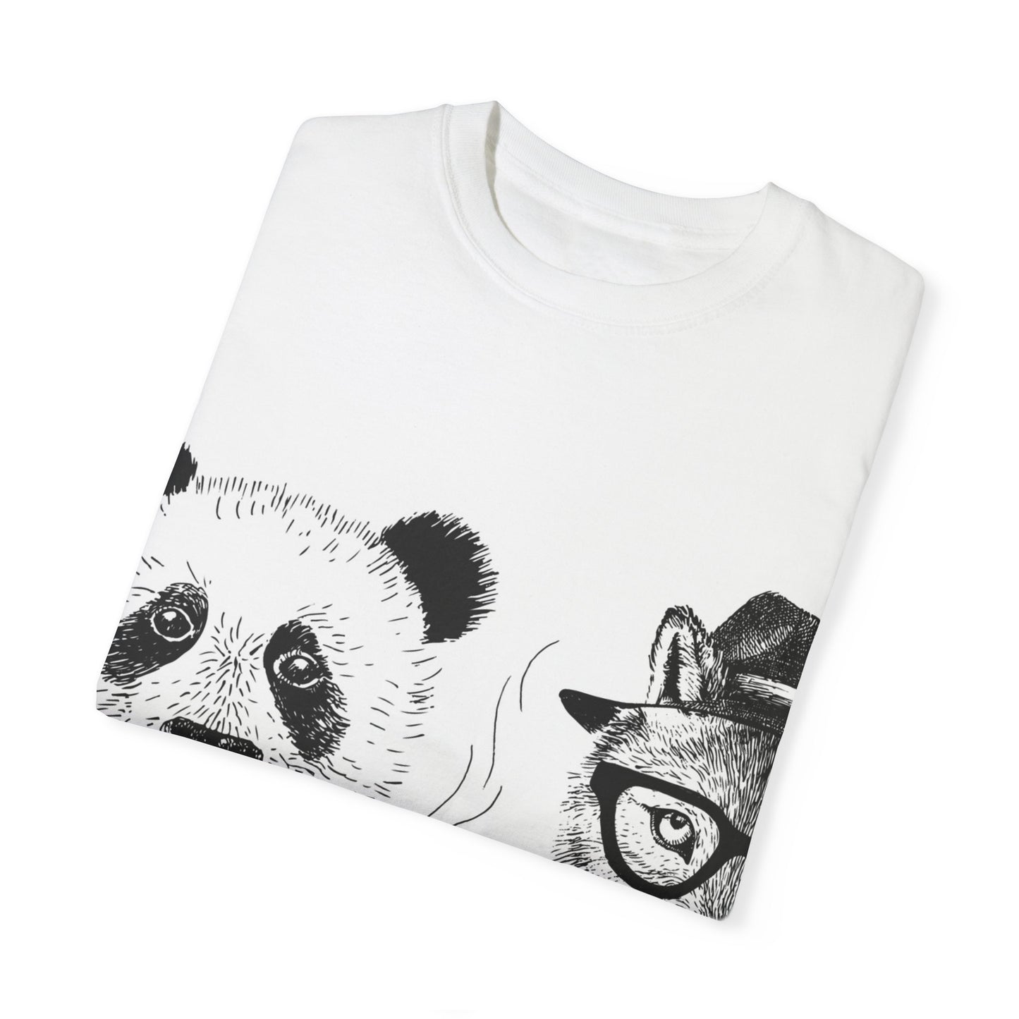 Whimsical Animal Friends T-Shirt - Stylish Panda & Wolf Design