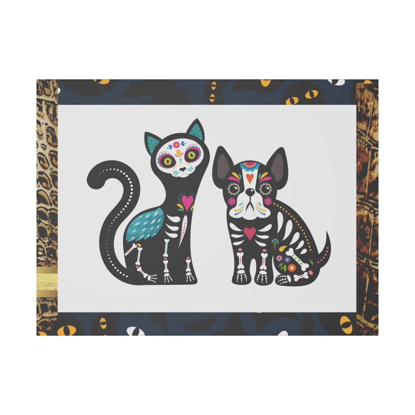 Day of the Dead Pet Canvas Art - Colorful Cat and Dog Wall Decor