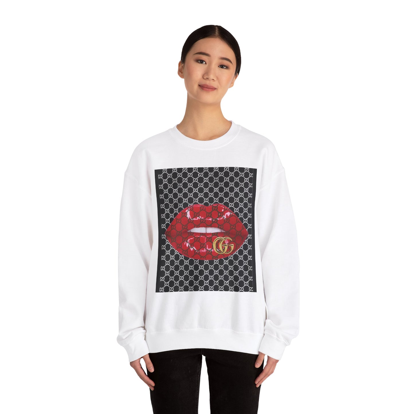 Trendy Unisex Graphic Crewneck Sweatshirt with Lip Design