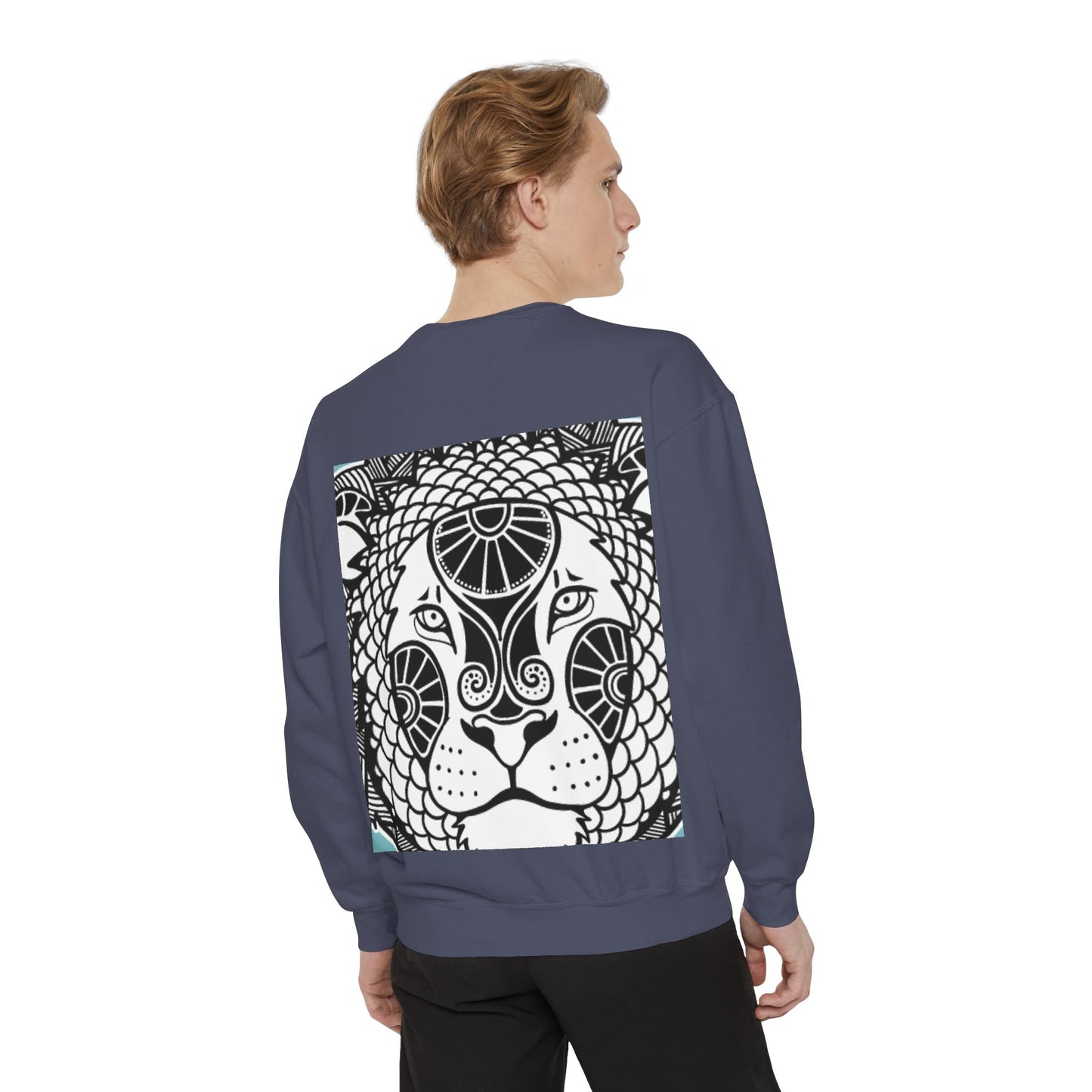 Bohemian Lion Unisex Garment-Dyed Sweatshirt - Cozy & Stylish Animal Graphic Tee for Nature Lovers