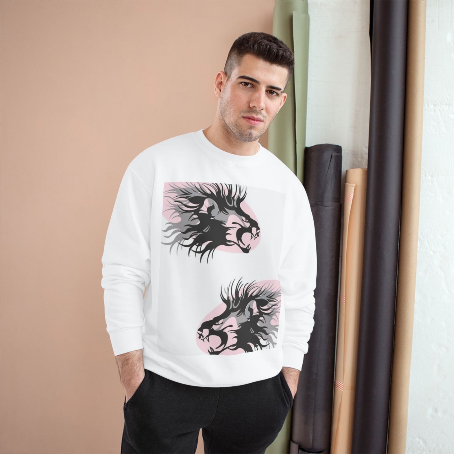 Fierce Lion Champion Sweatshirt - Bold Graphic, Unisex Casualwear