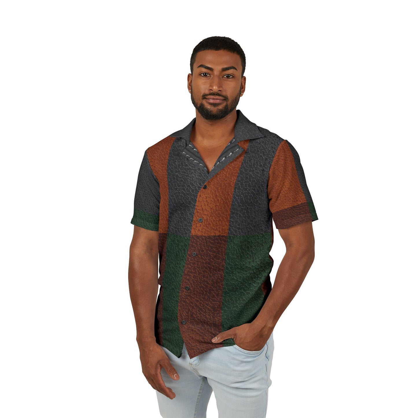 Men's Hawaiian Camp Shirt - Earthy Tones for Casual Summer Vibes