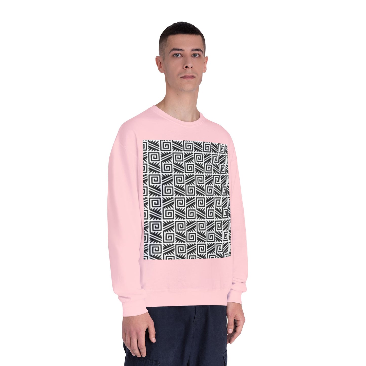 Geometric Pattern Unisex Crewneck Sweatshirt - Cozy Black & White Style
