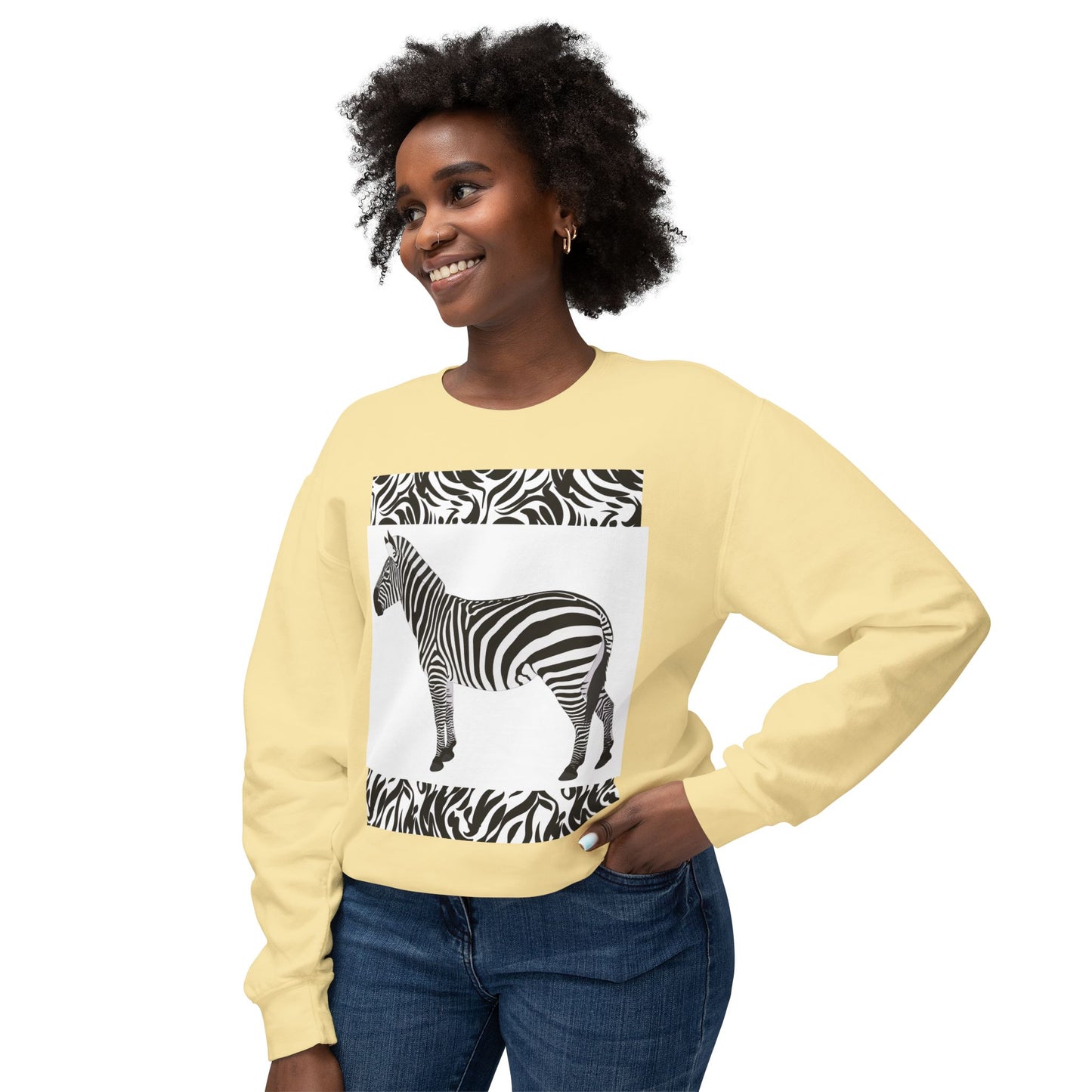 Zebra Print Unisex Lightweight Crewneck Sweatshirt - Chic & Stylish Casual Wear