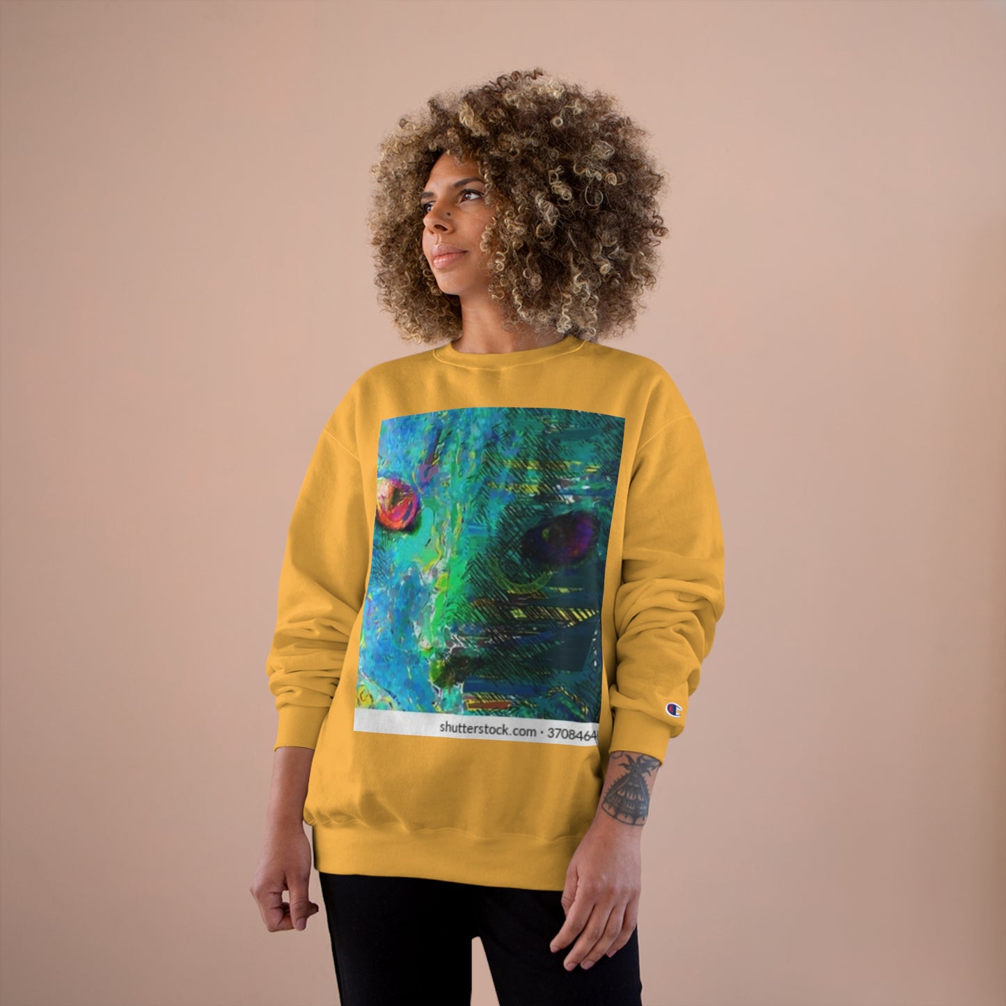 Vibrant Artistic Champion Sweatshirt with Eye Design