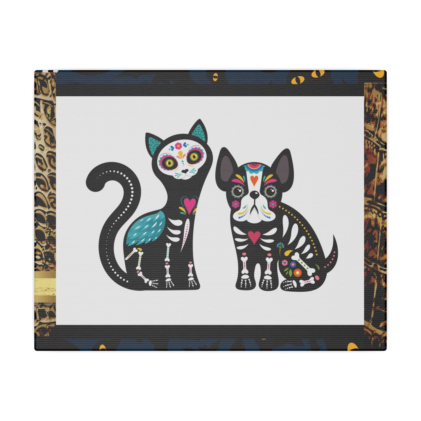 Day of the Dead Pet Canvas Art - Colorful Cat and Dog Wall Decor