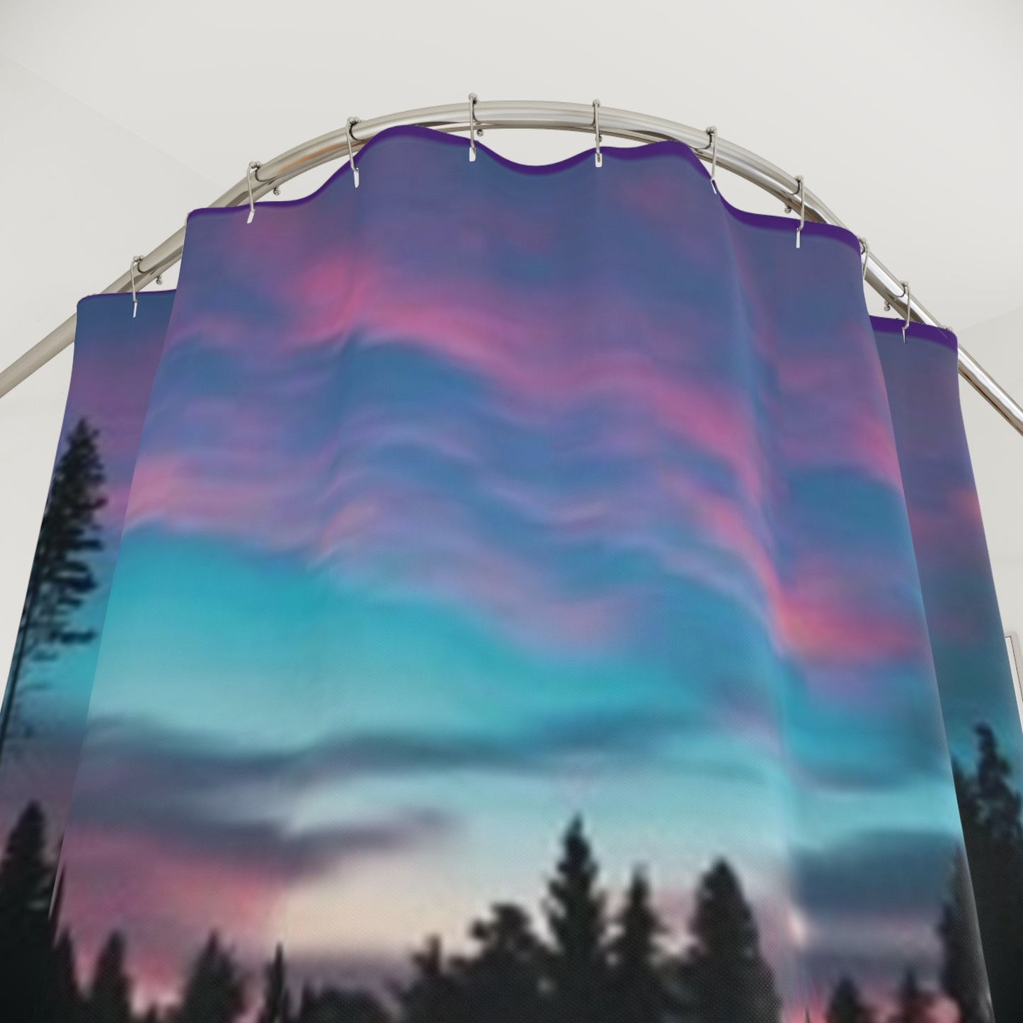 Serene Nature Shower Curtain - Vibrant Silhouette Design for a Calming Bathroom Atmosphere