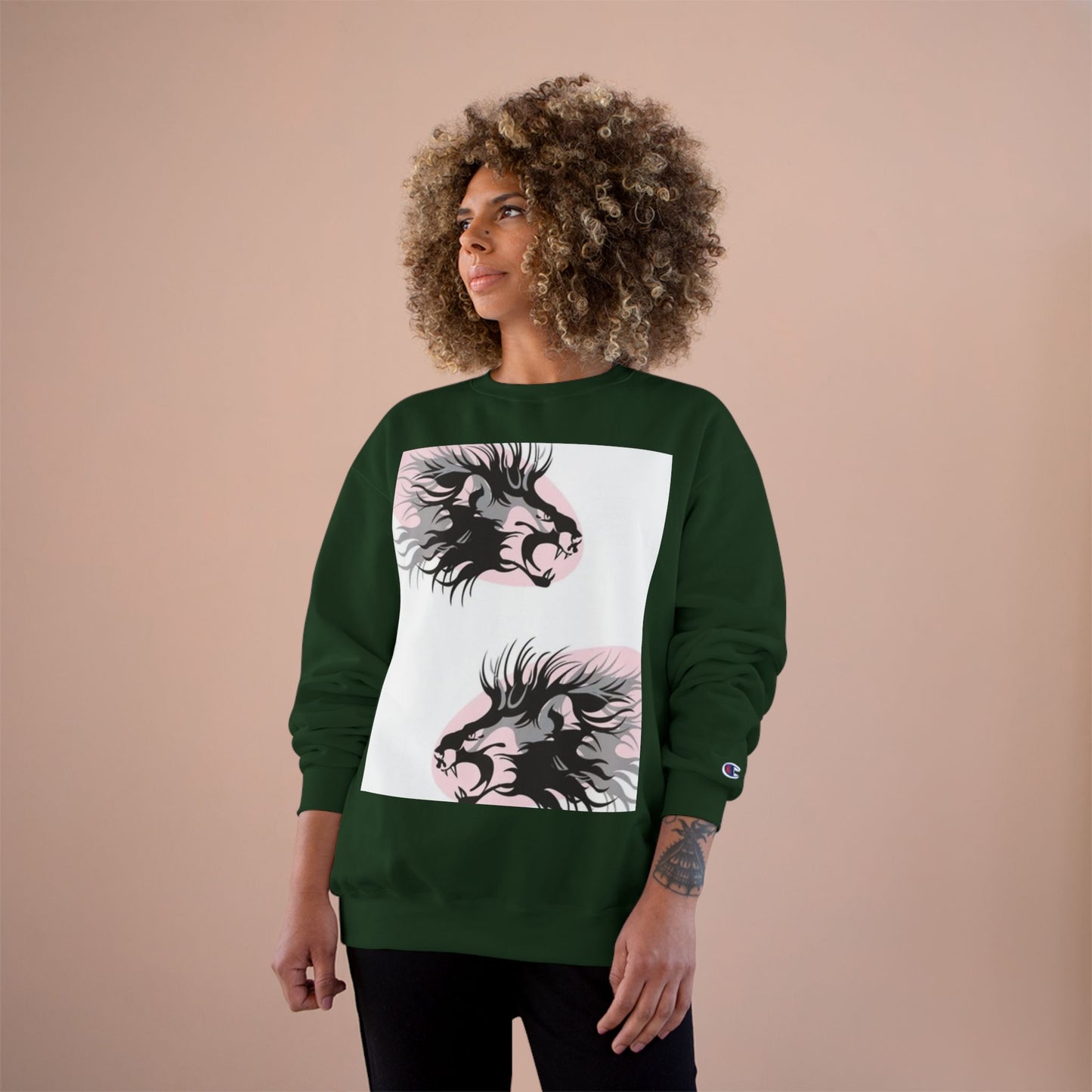 Fierce Lion Champion Sweatshirt - Bold Graphic, Unisex Casualwear