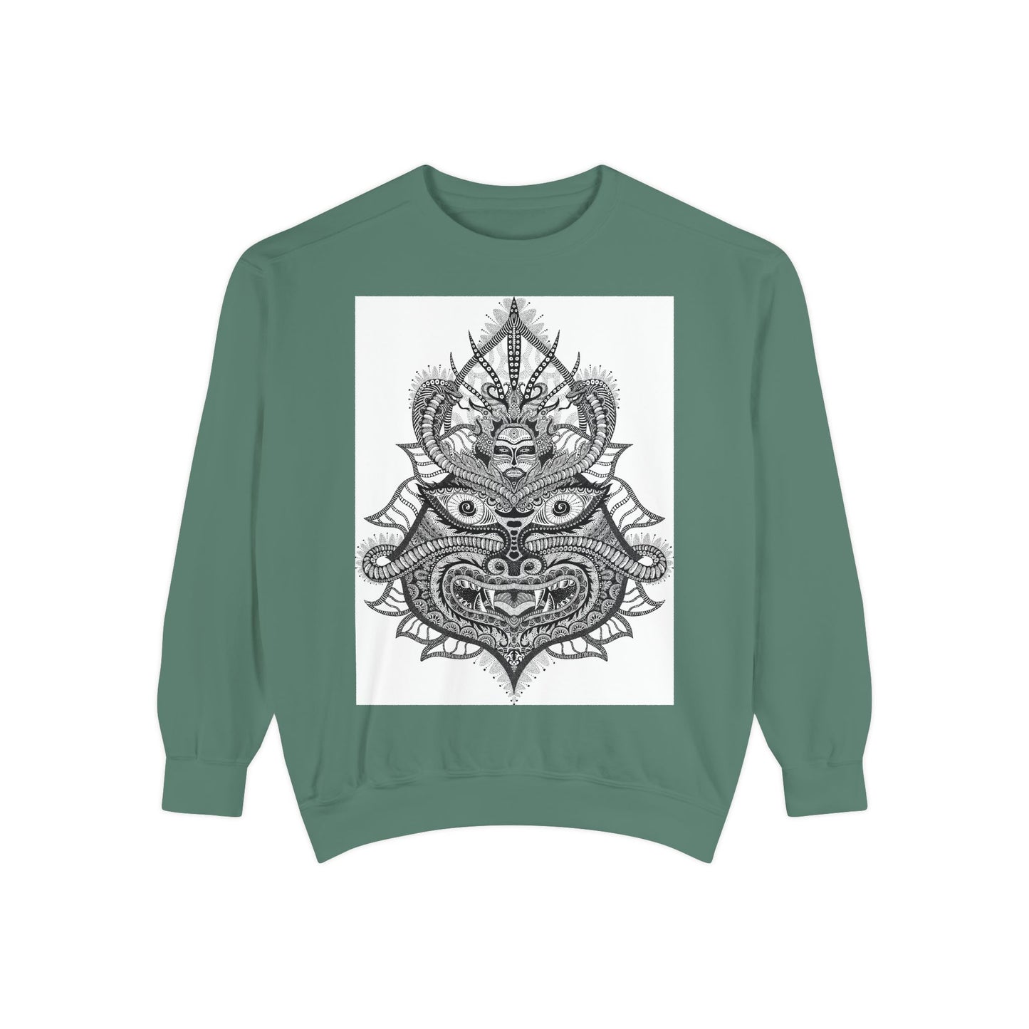 Unique Unisex Garment-Dyed Sweatshirt with Intricate Graphic Design