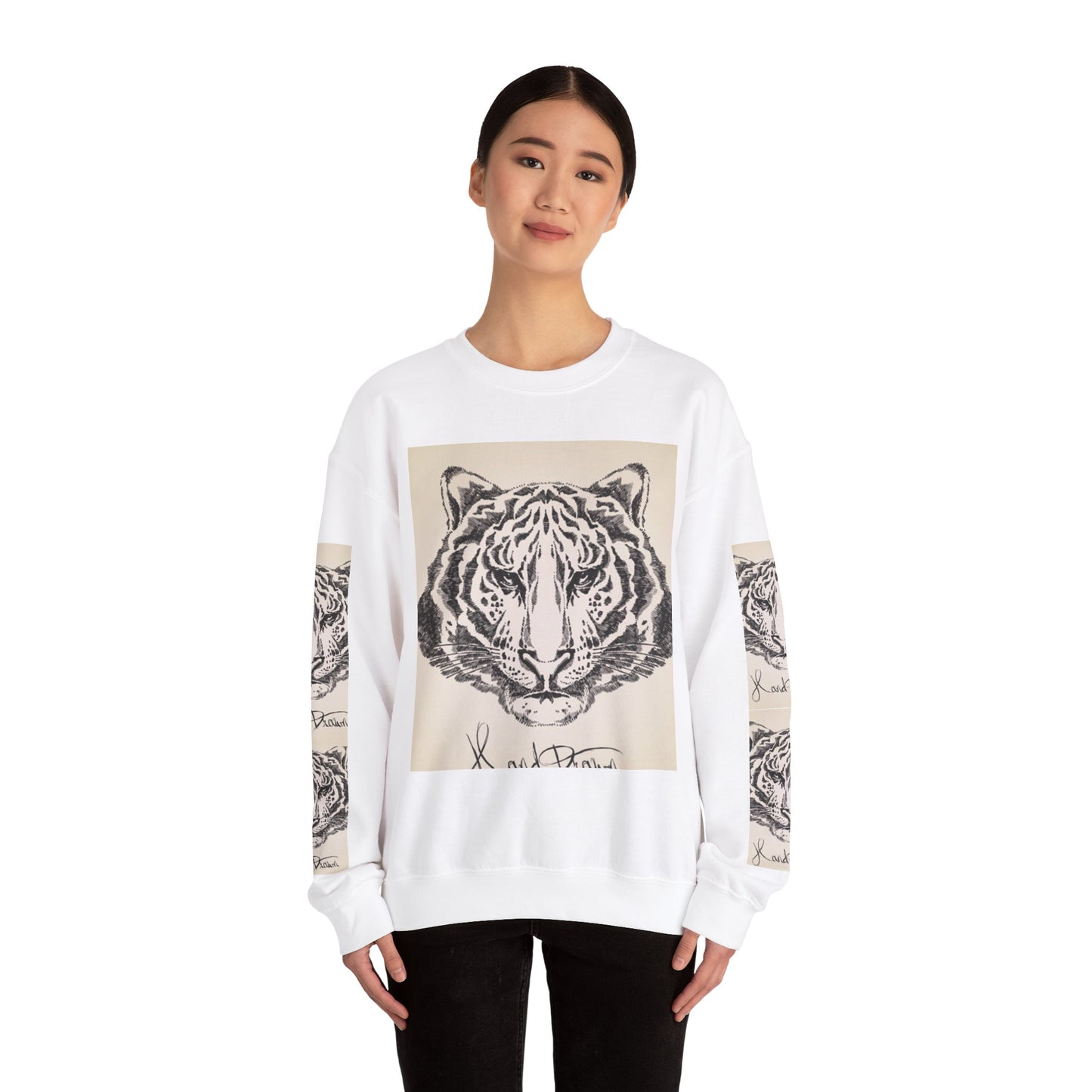 Artistic Tiger Print Crewneck Sweatshirt – Unisex Heavy Blend