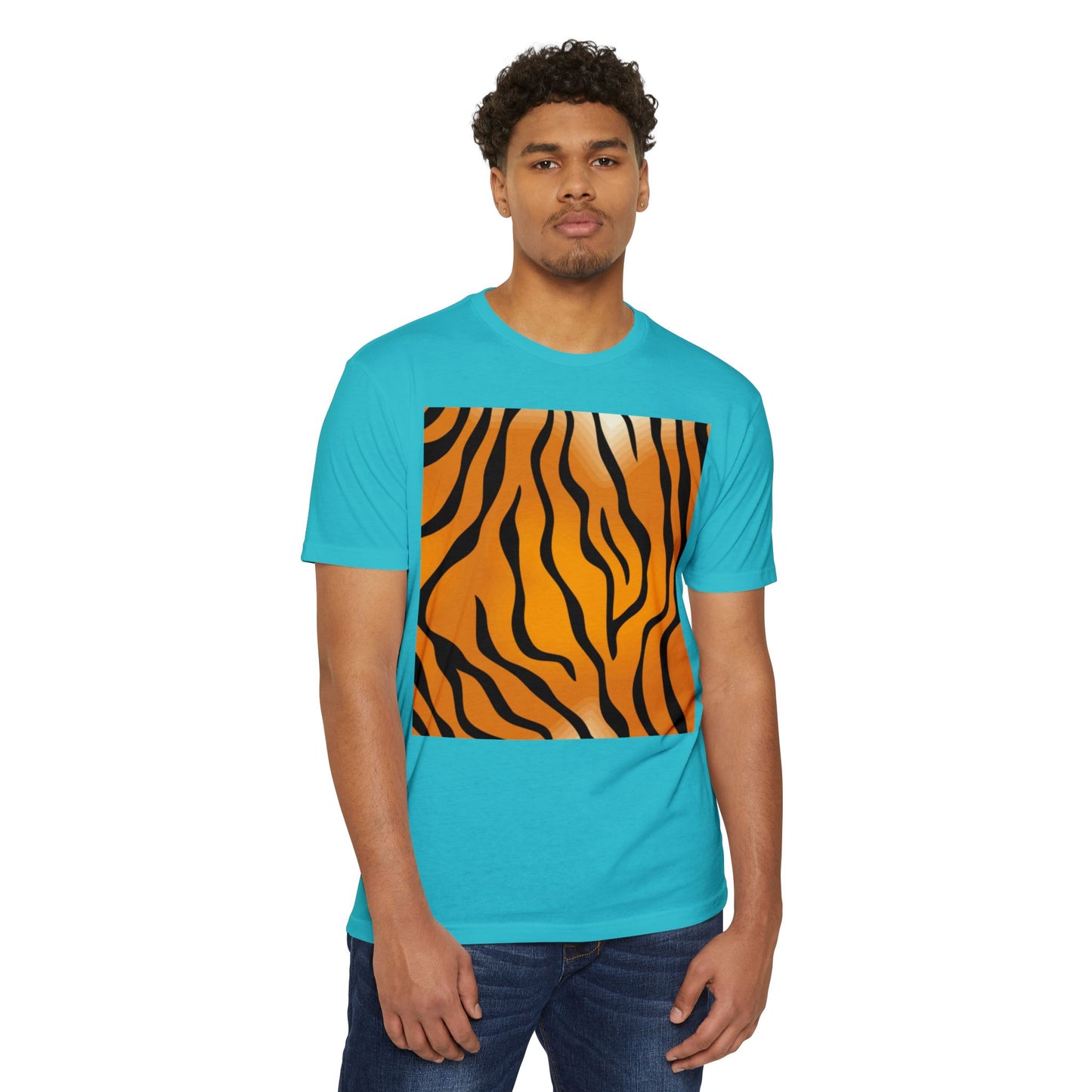 Unisex Tiger Stripe CVC Jersey T-Shirt - Bold Wild Pattern for Casual Wear