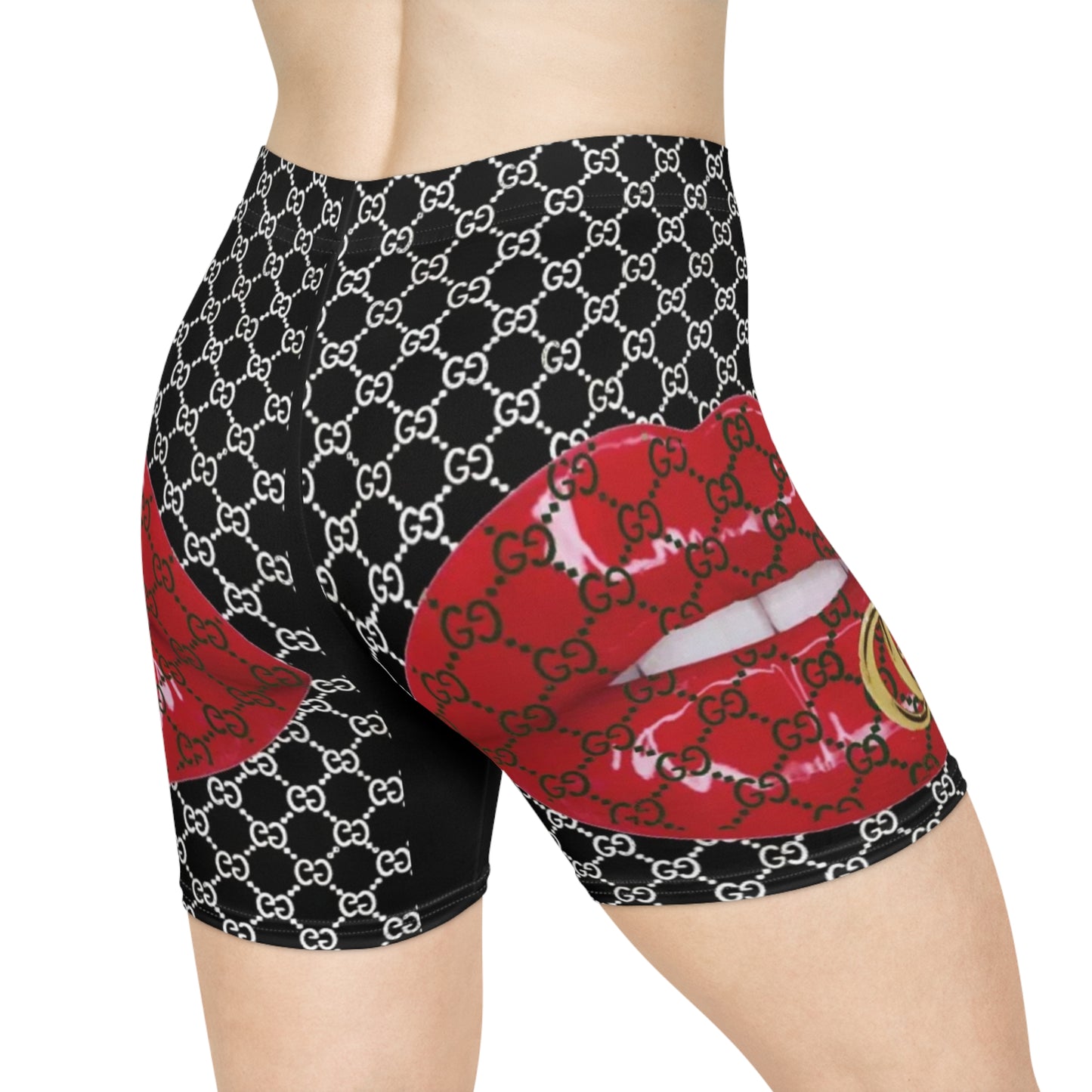Stylish Women's Biker Shorts with Bold Lip Design | Fashionable Activewear