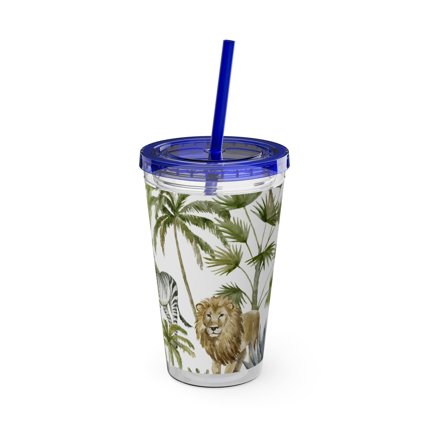 Sunsplash Jungle Tumbler with Straw - 16oz Tropical Wildlife Drinkware