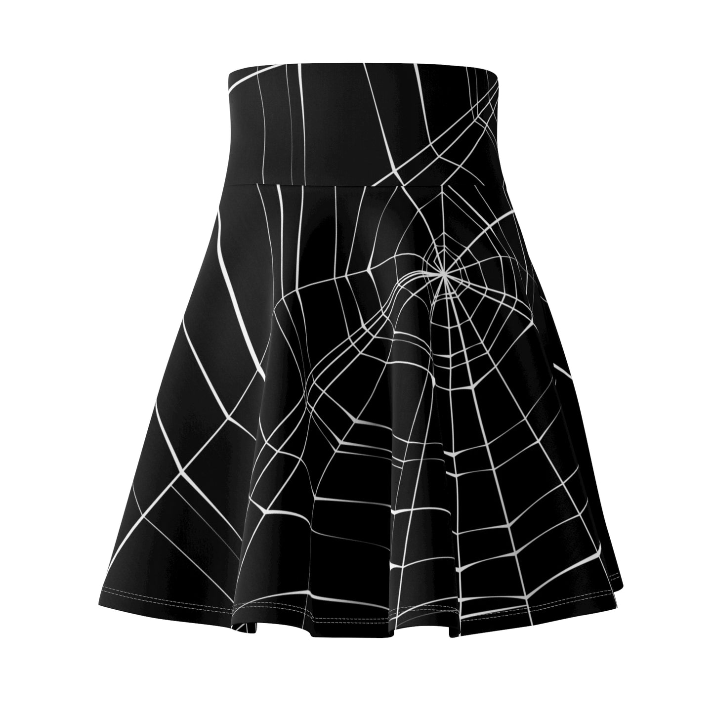 Black Web-Patterned Women's Skater Skirt - Stylish & Versatile Fashion