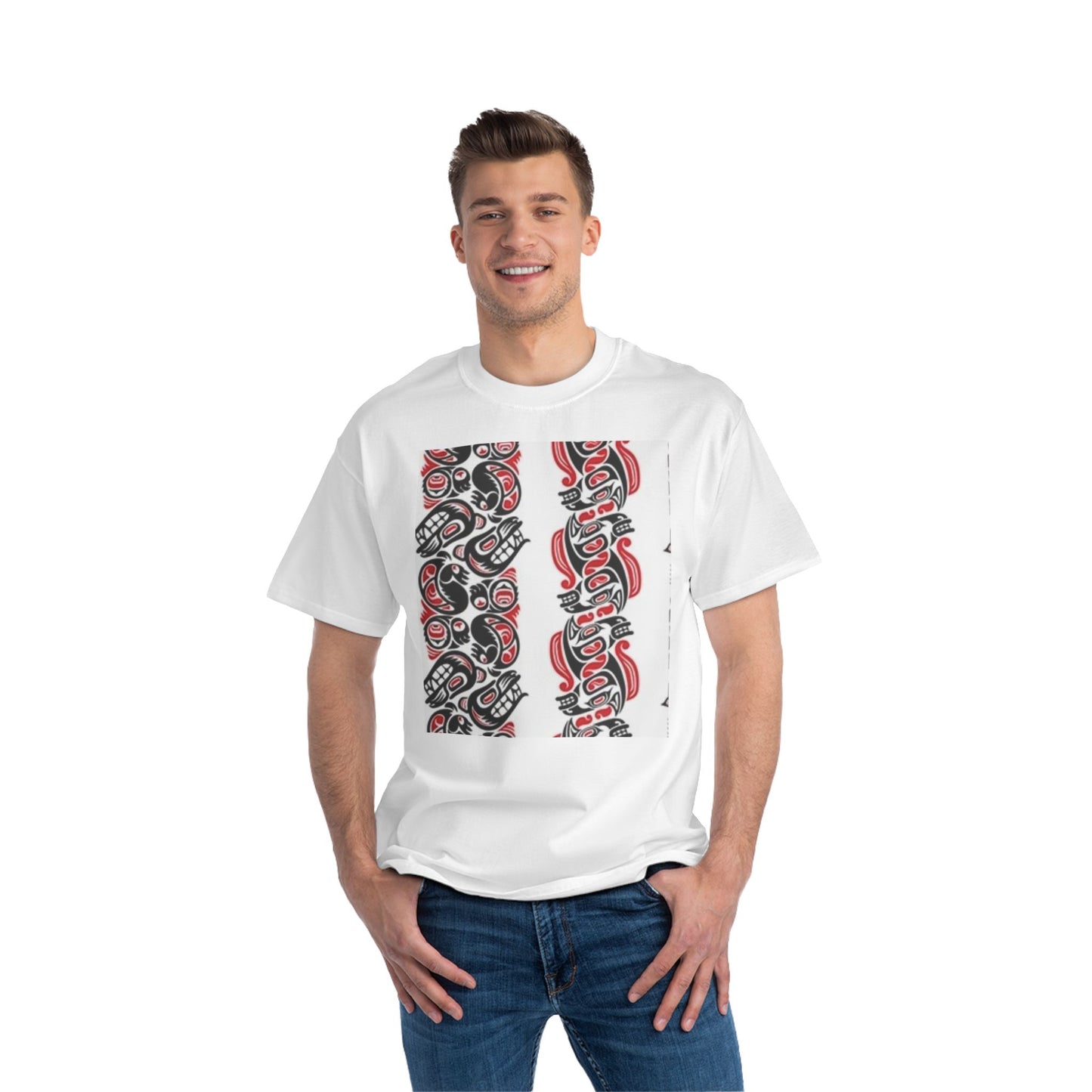 Bold Graphic Short-Sleeve T-Shirt with Tribal Design