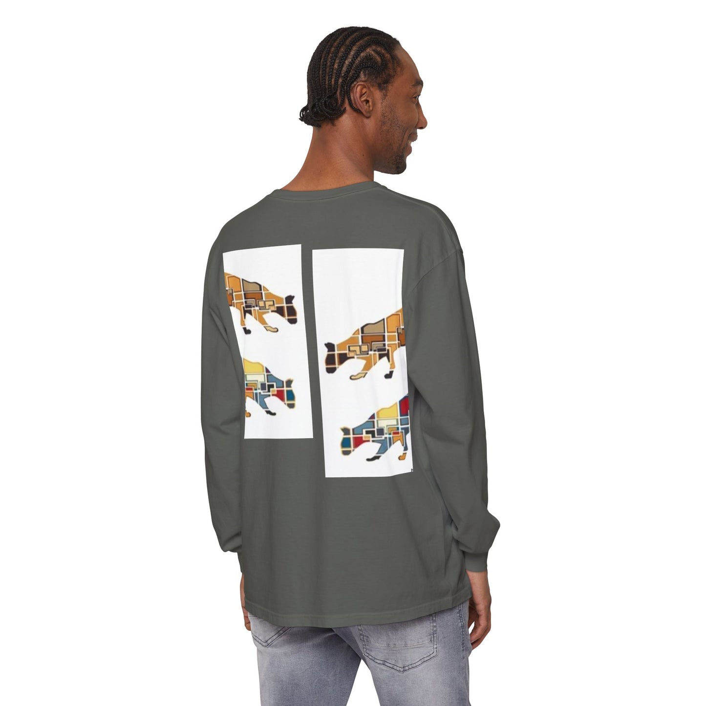Artful Cat Silhouette Long Sleeve T-Shirt - Perfect for Animal Lovers