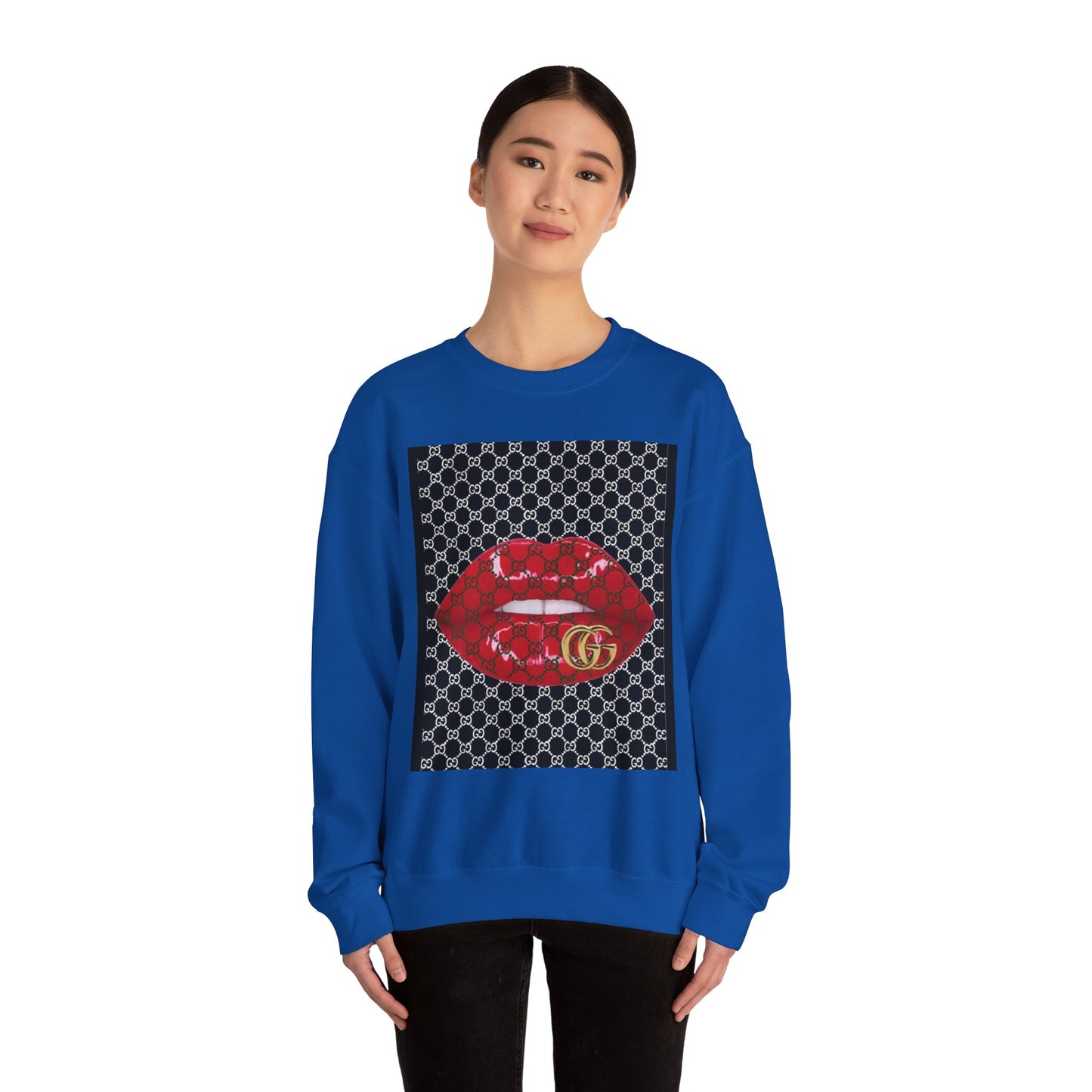 Trendy Unisex Graphic Crewneck Sweatshirt with Lip Design