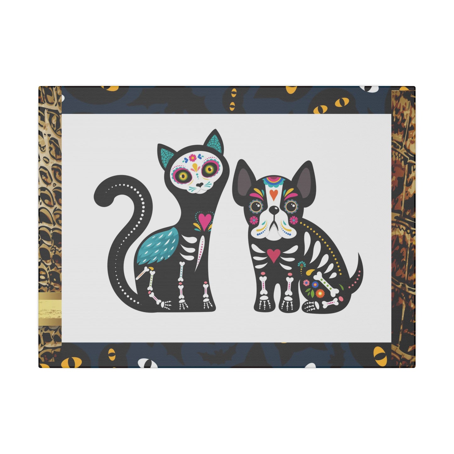 Day of the Dead Pet Canvas Art - Colorful Cat and Dog Wall Decor