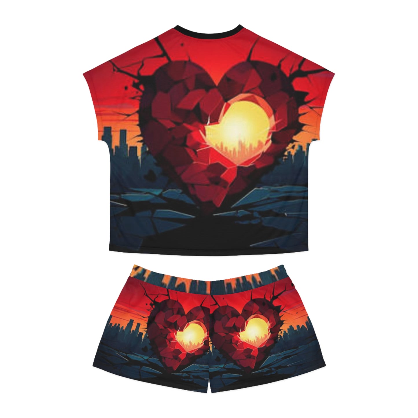 Romantic Heart Print Women's Short Pajama Set - Cozy Sleepwear for Dreamy Nights