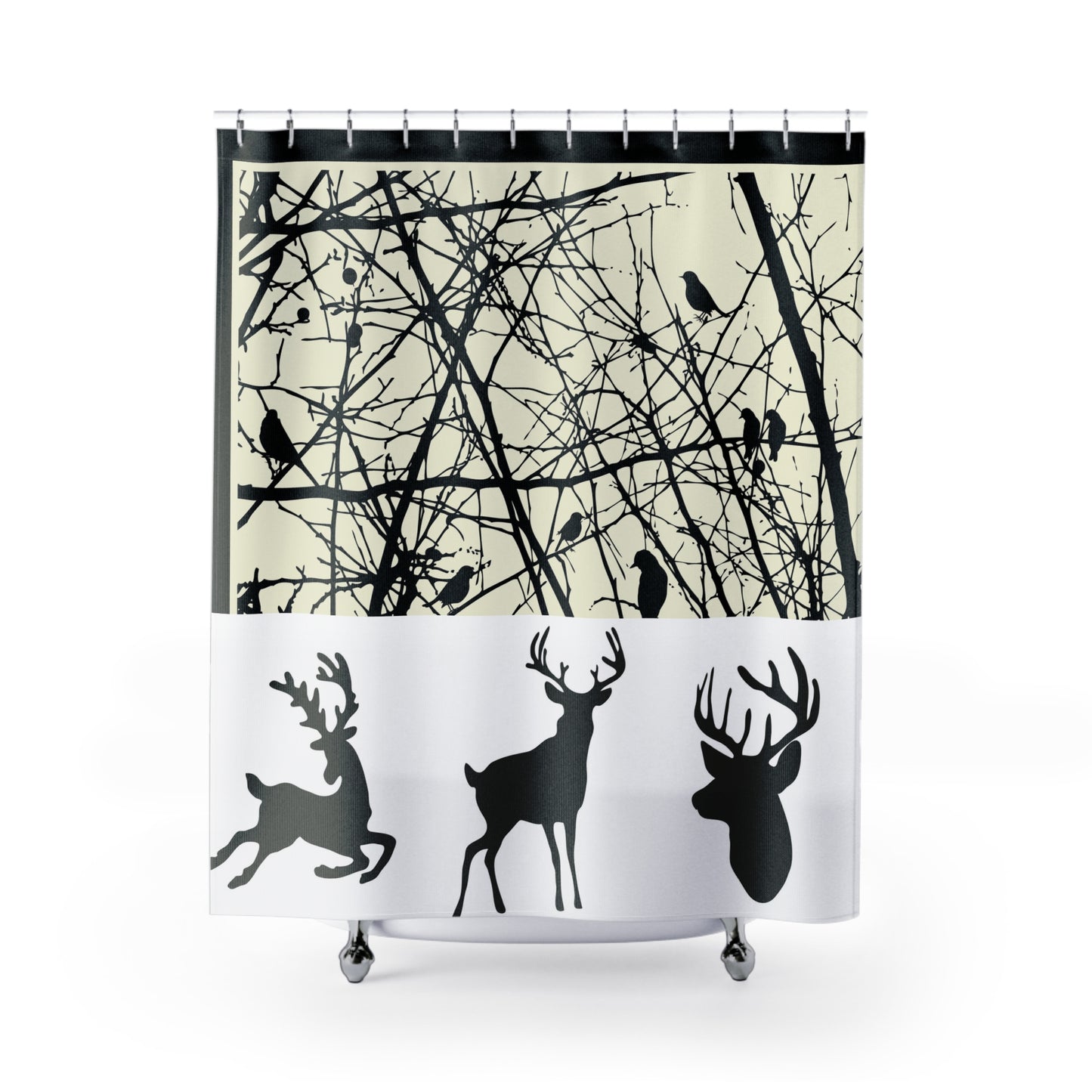 Nature Silhouette Shower Curtain - Rustic Wildlife Decor for Home