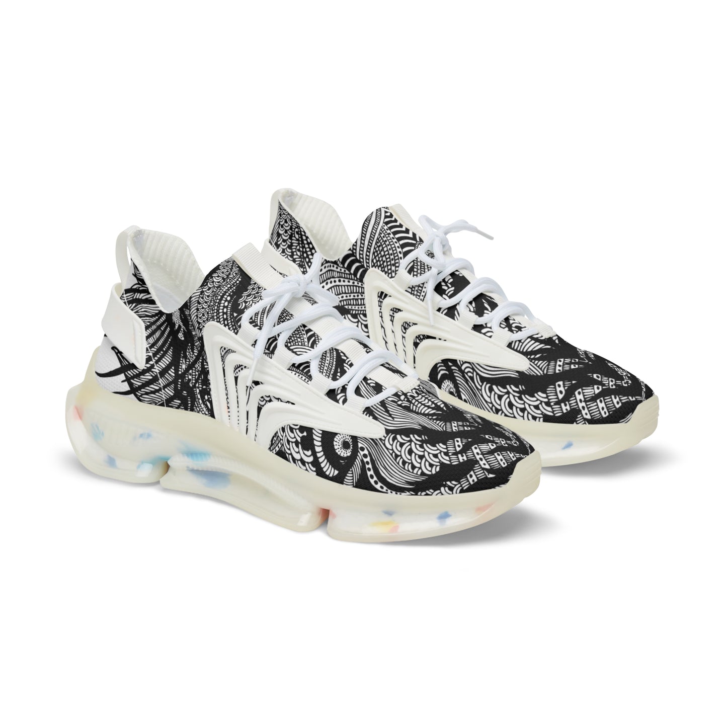 Stylish Men's Mesh Sneakers with Artistic Black & White Design