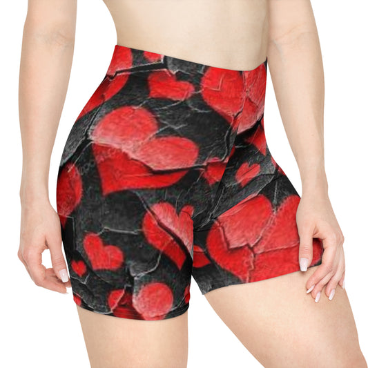 Heart-Patterned Women's Biker Shorts - Stylish and Comfortable Athletic Wear