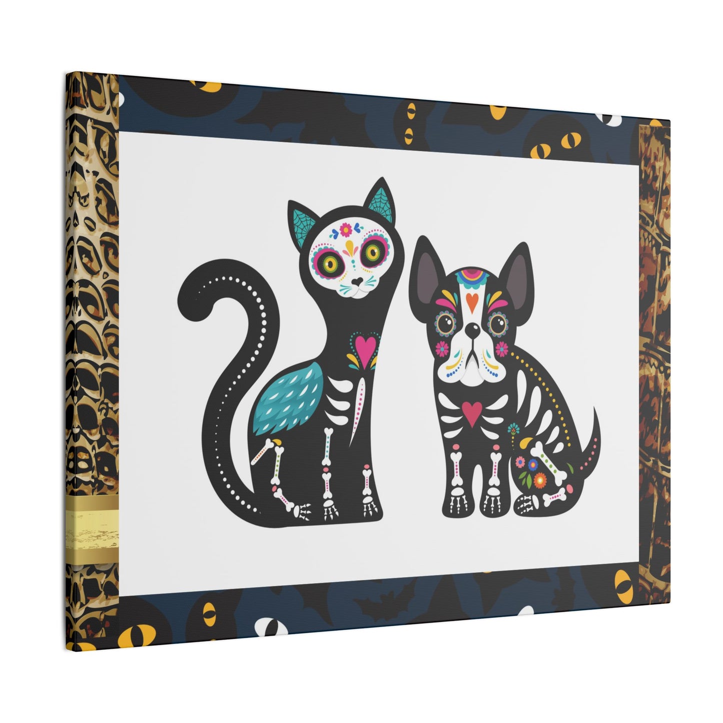 Day of the Dead Pet Canvas Art - Colorful Cat and Dog Wall Decor