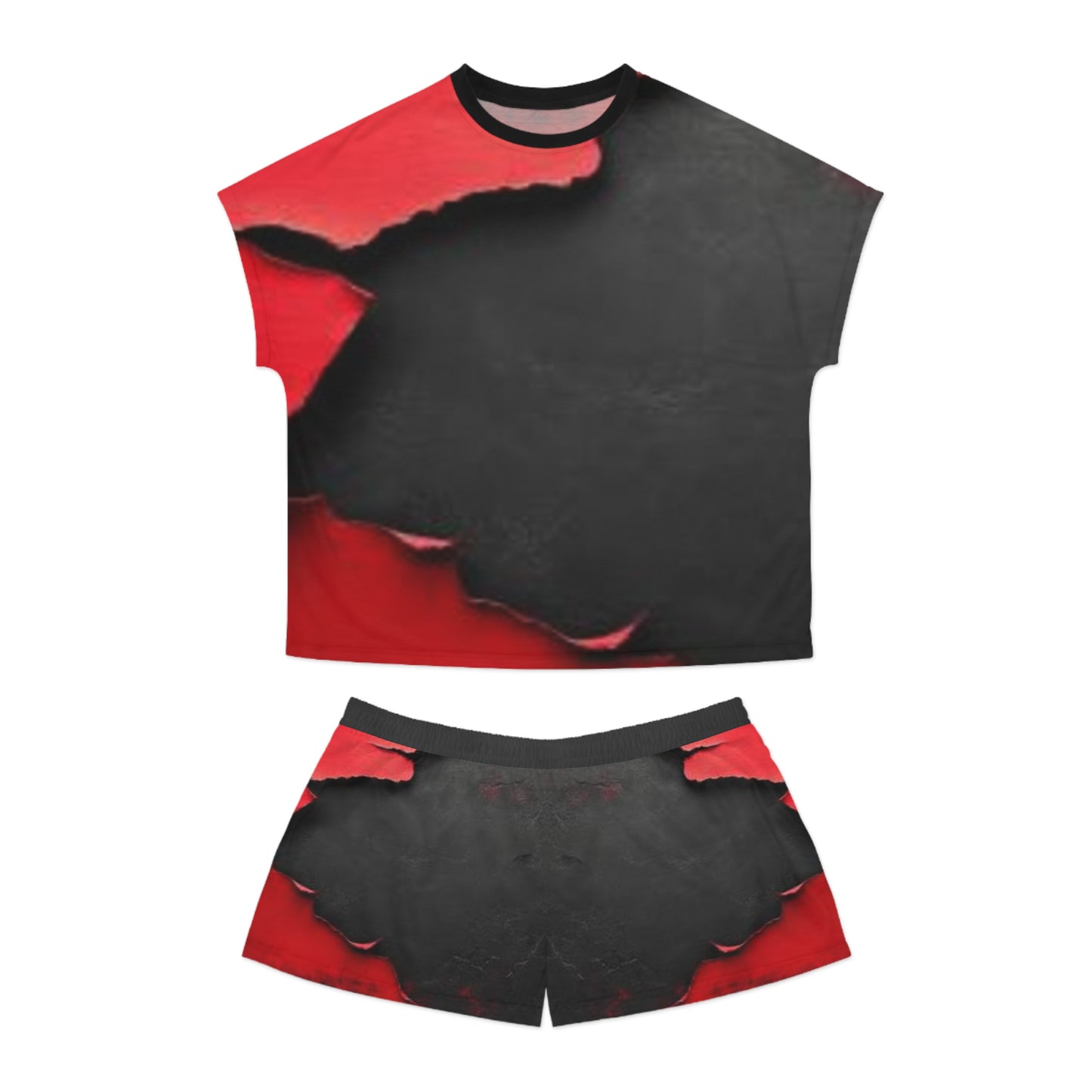 Women's Short Pajama Set - Edgy Black & Red Design for Cozy Nights