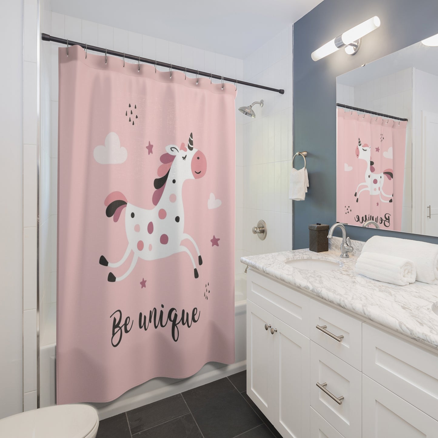 Whimsical Unicorn Shower Curtain - "Be Unique"
