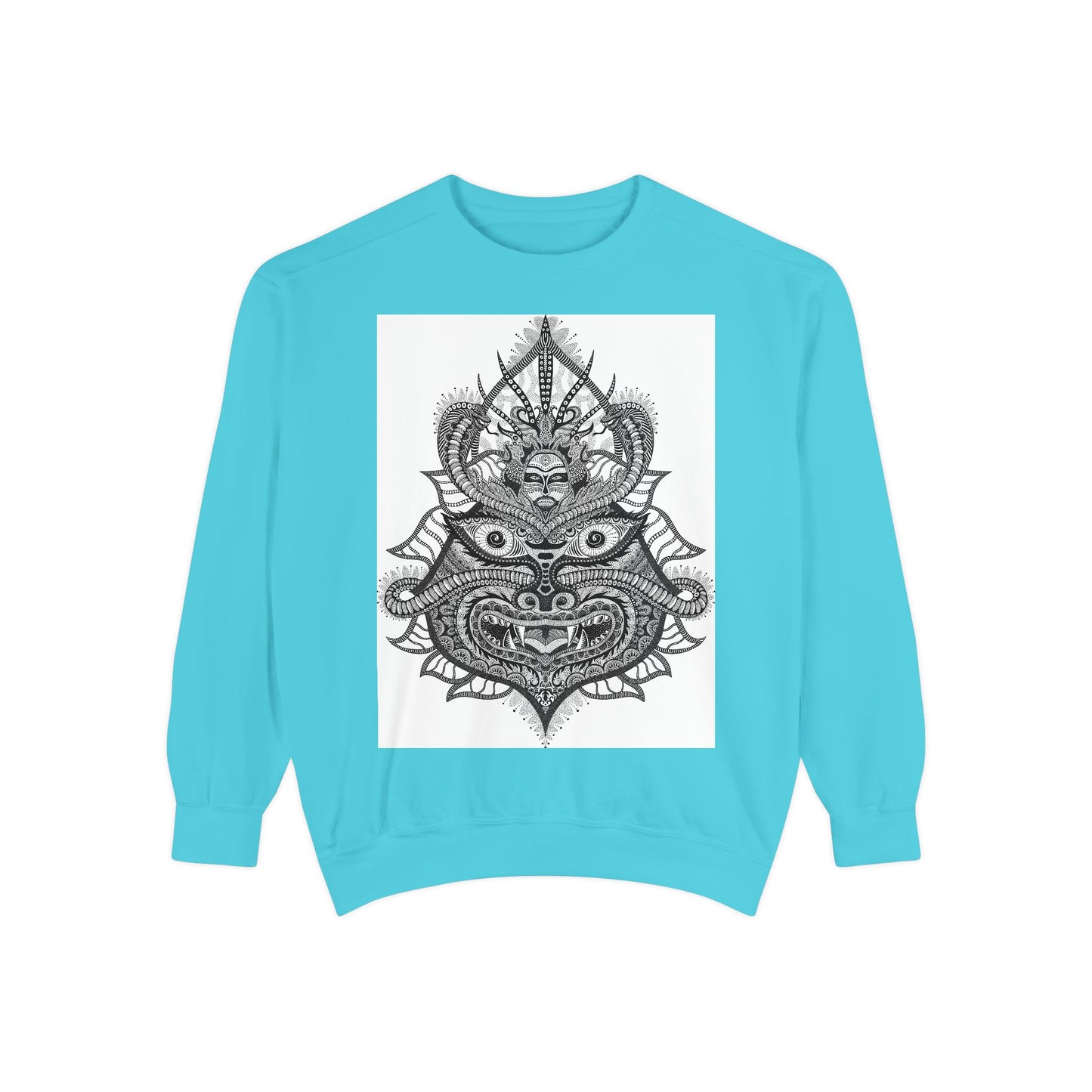 Unique Unisex Garment-Dyed Sweatshirt with Intricate Graphic Design