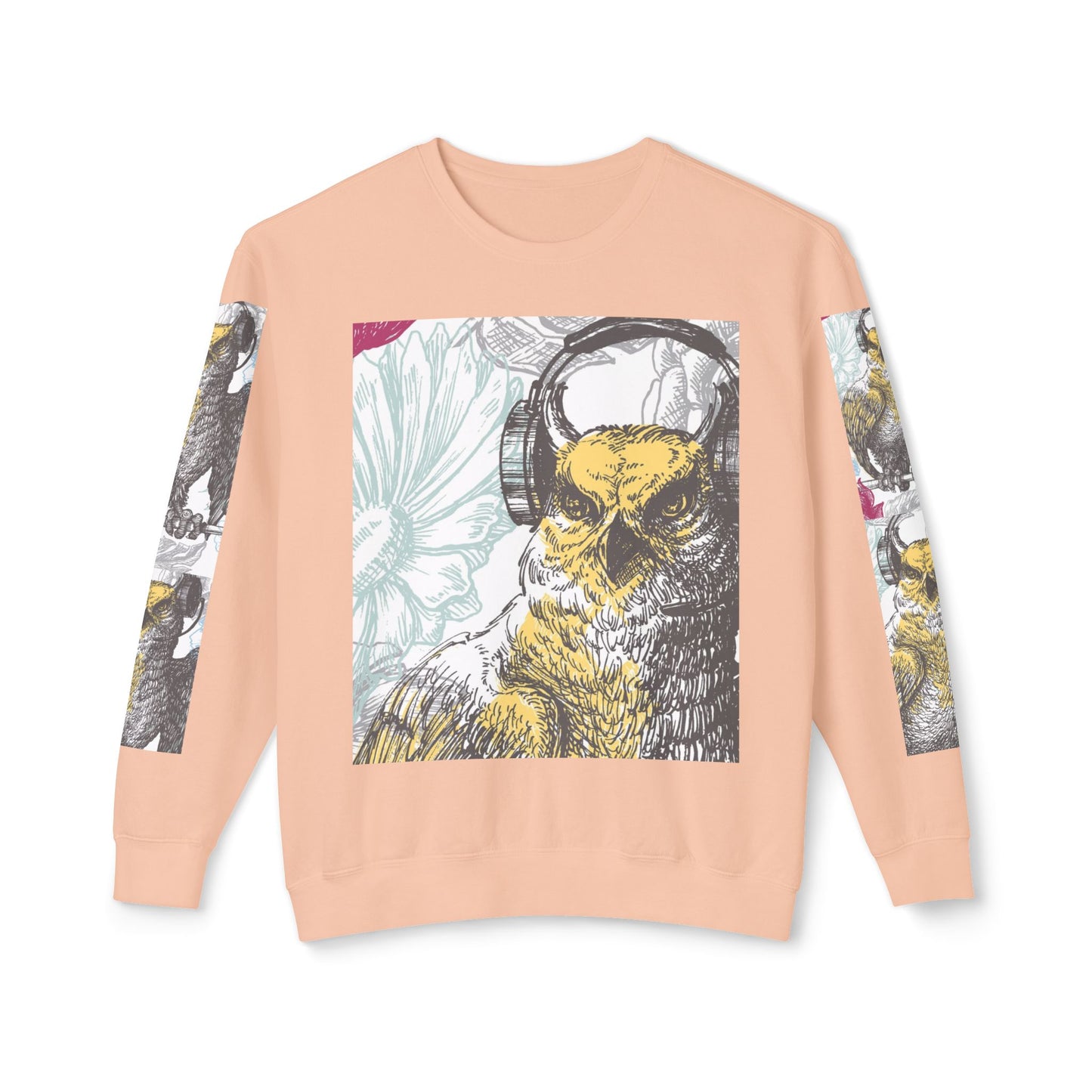 Music Lover's Owl Graphic Crewneck Sweatshirt - Unisex Lightweight Design