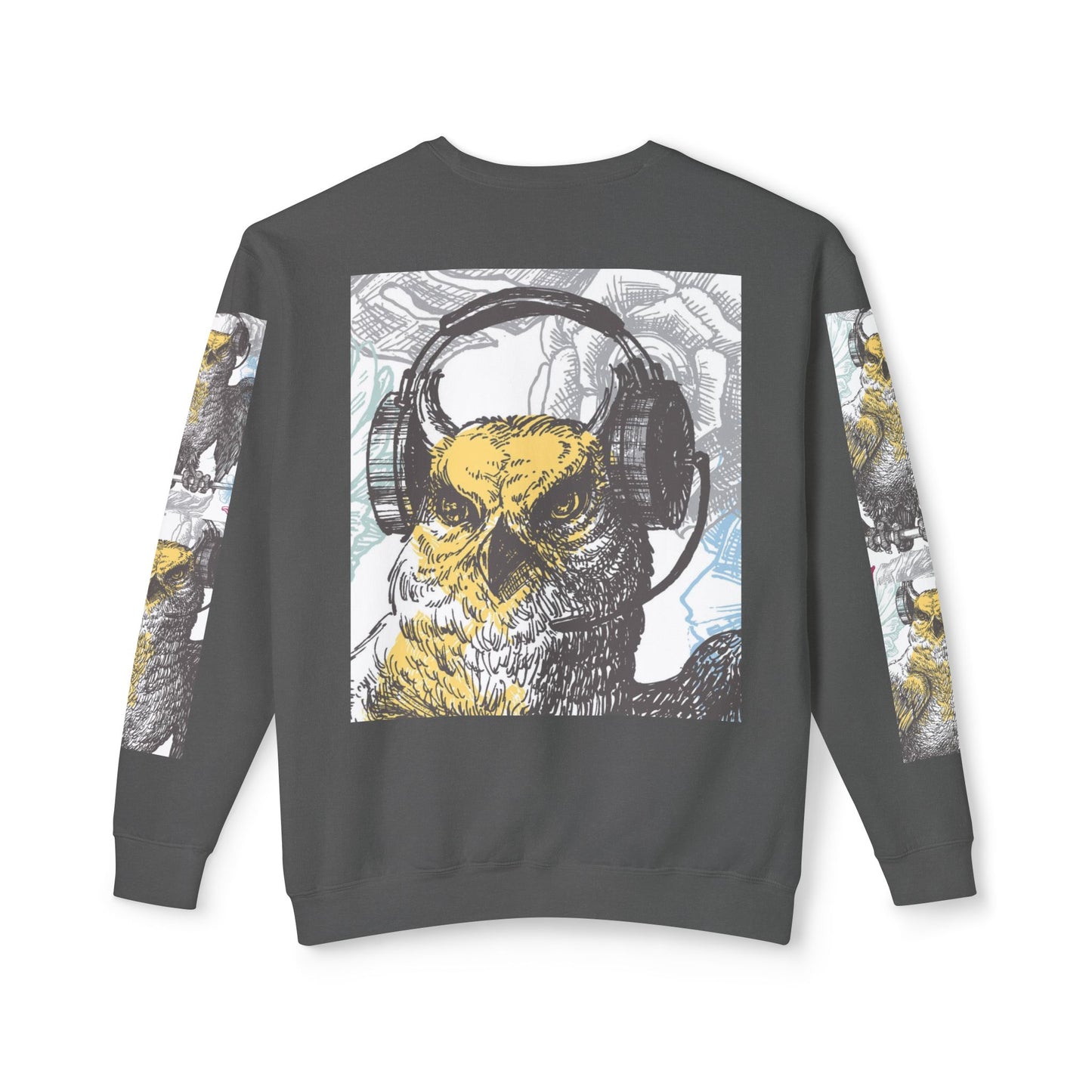 Music Lover's Owl Graphic Crewneck Sweatshirt - Unisex Lightweight Design