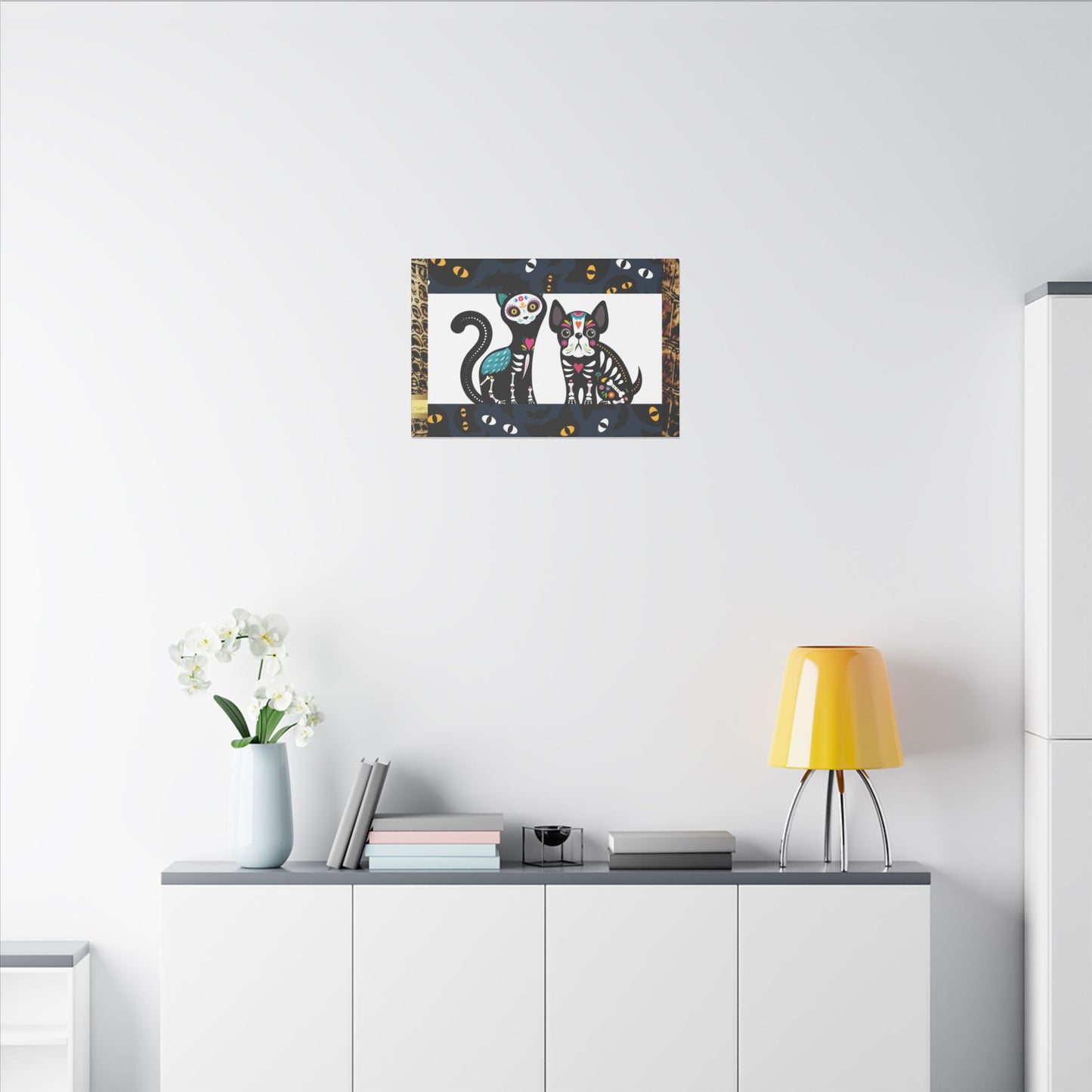 Day of the Dead Pet Canvas Art - Colorful Cat and Dog Wall Decor