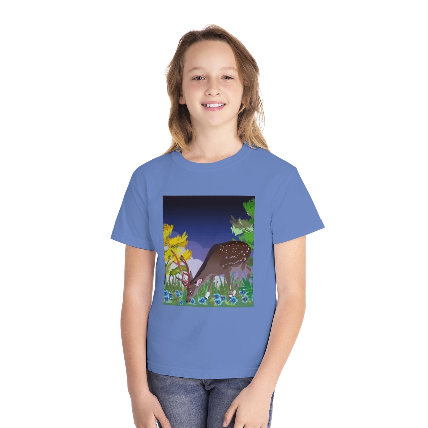 Youth Midweight Tee – Serene Deer in Nature Design