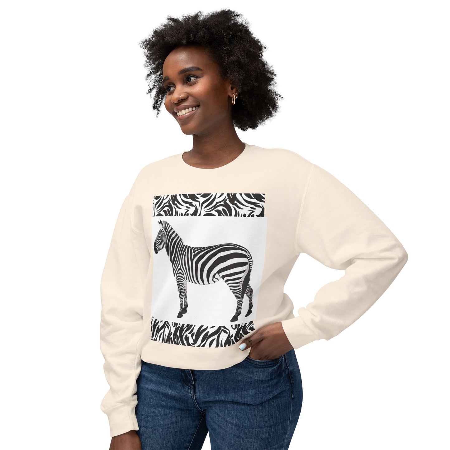 Zebra Print Unisex Lightweight Crewneck Sweatshirt - Chic & Stylish Casual Wear