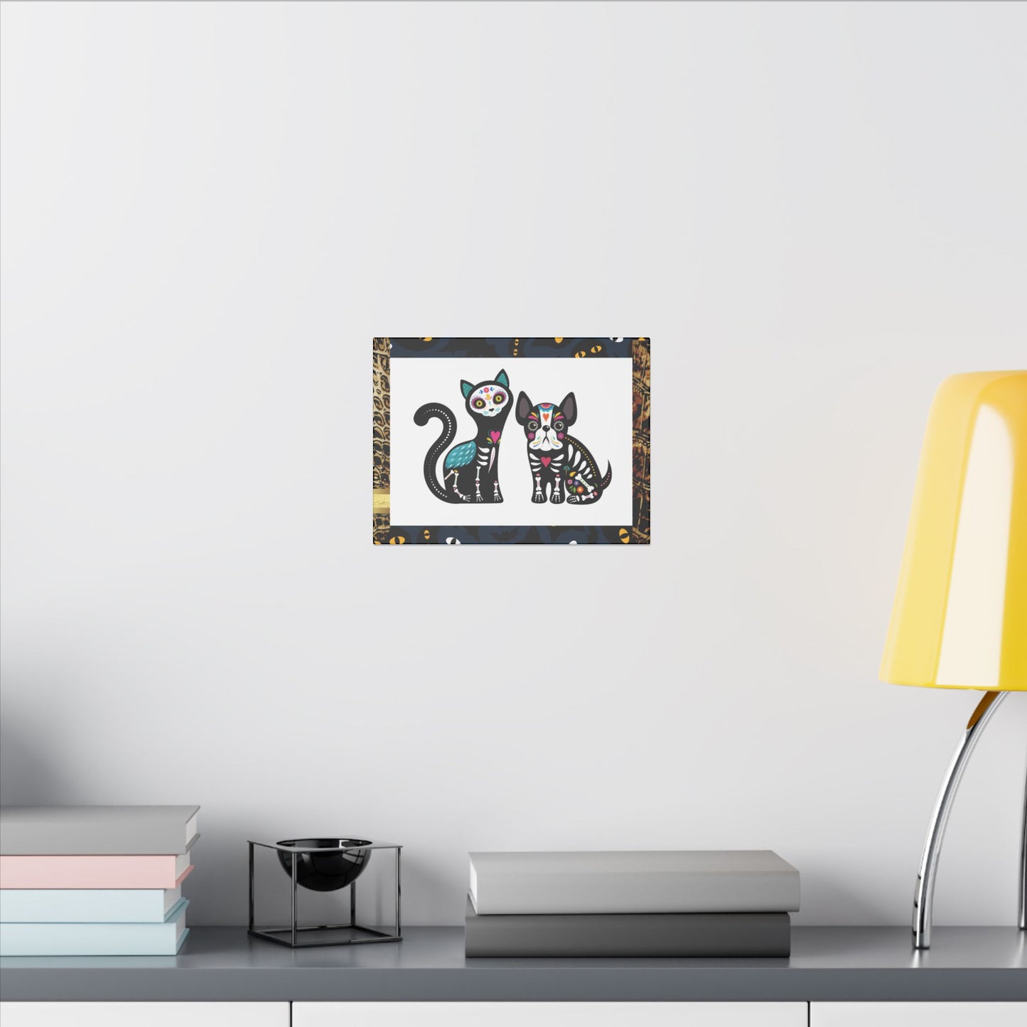 Day of the Dead Pet Canvas Art - Colorful Cat and Dog Wall Decor