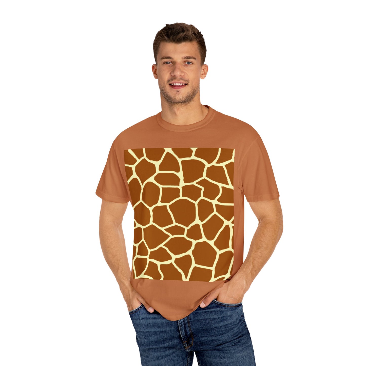 Unisex Giraffe Print Garment-Dyed T-Shirt - Animal Lover Tee