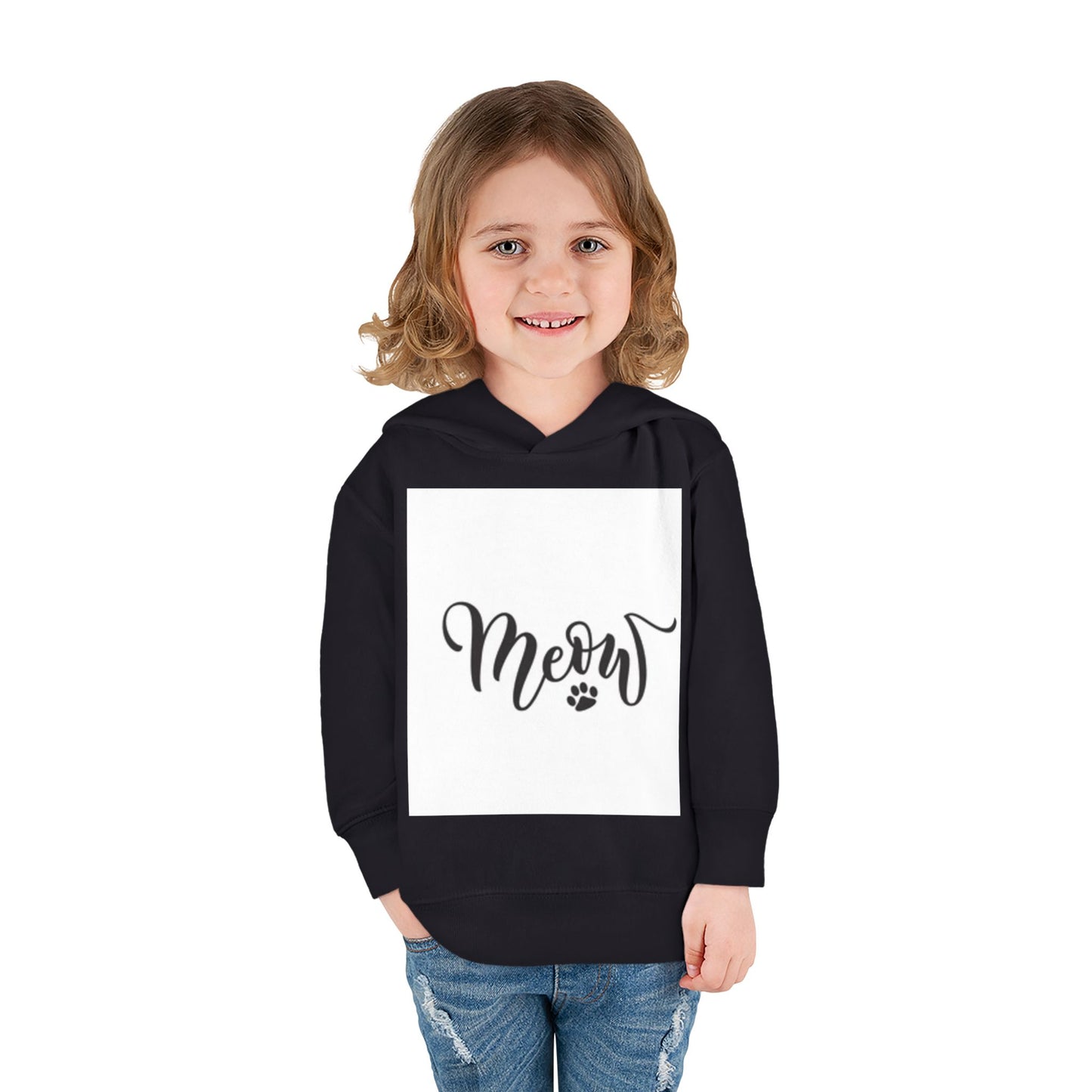 Cute Toddler Pullover Fleece Hoodie - 'Meow' Cat Design