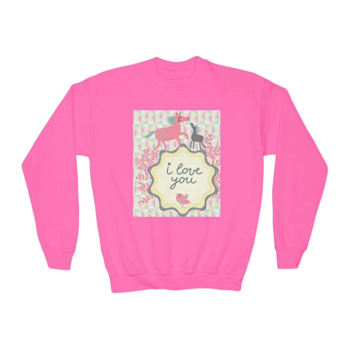 Youth Crewneck Sweatshirt with "I Love You" Unicorn Design
