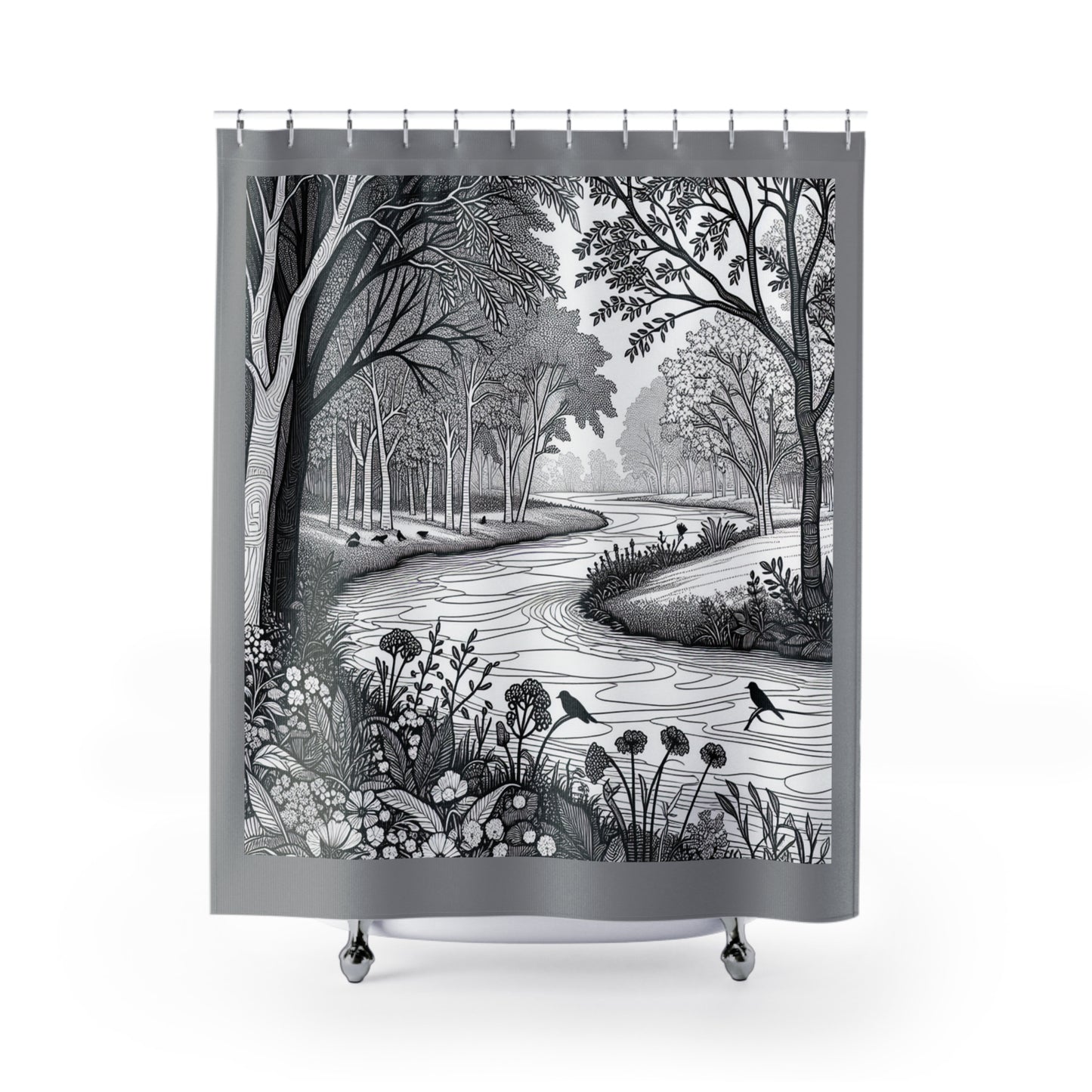 Nature-Inspired Shower Curtain with Scenic Landscape Design