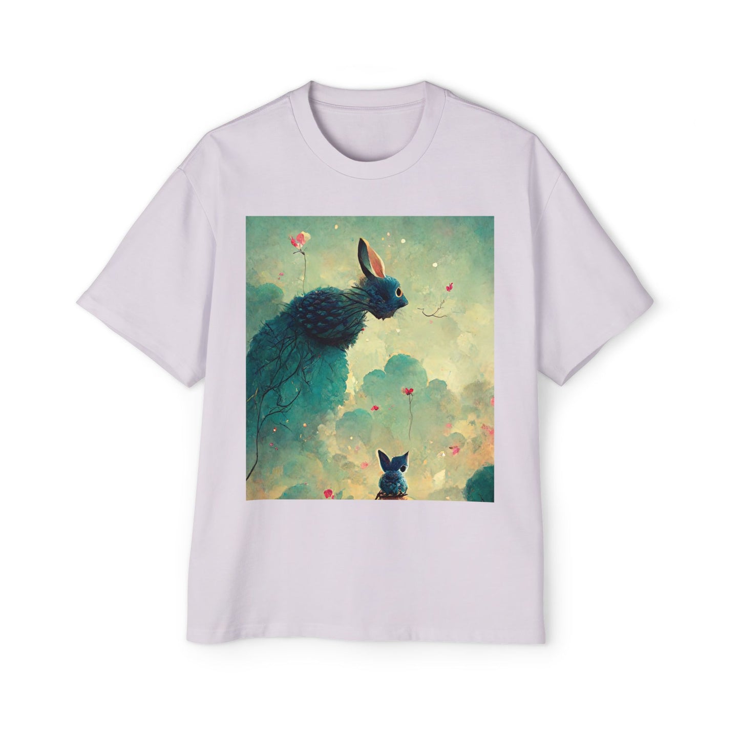 Whimsical Rabbit Oversized Tee for Men - Fantasy Art Shirt