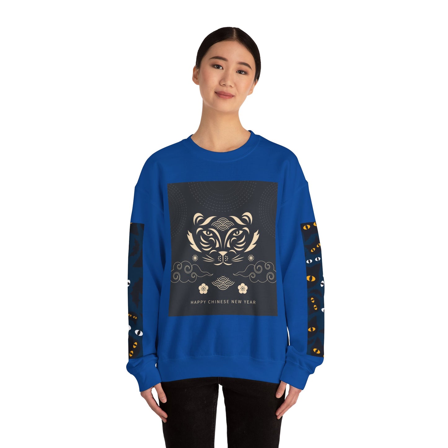 Halloween-Themed Unisex Crewneck Sweatshirt with Spooky Eyes and Bird Design